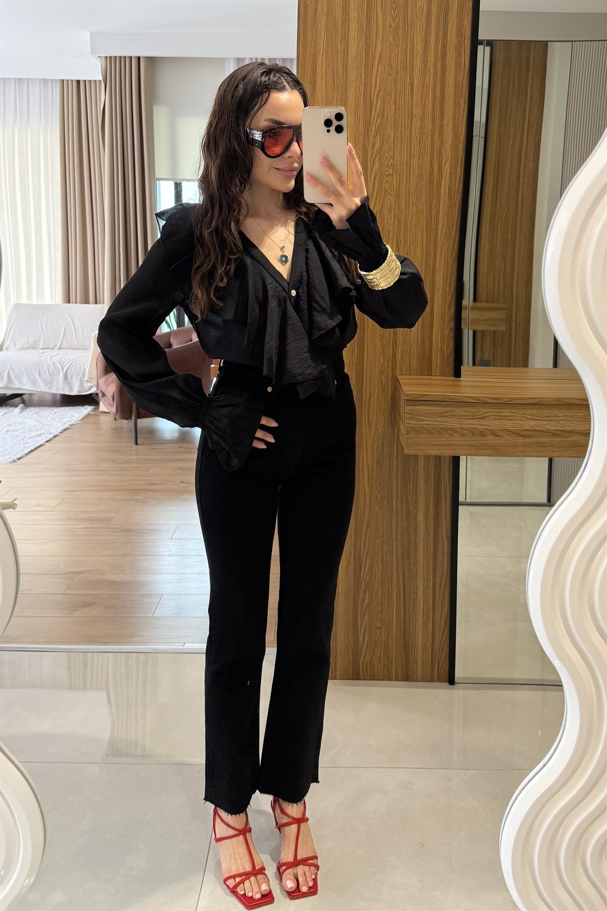 Slange Siyah Boyfit Jean 