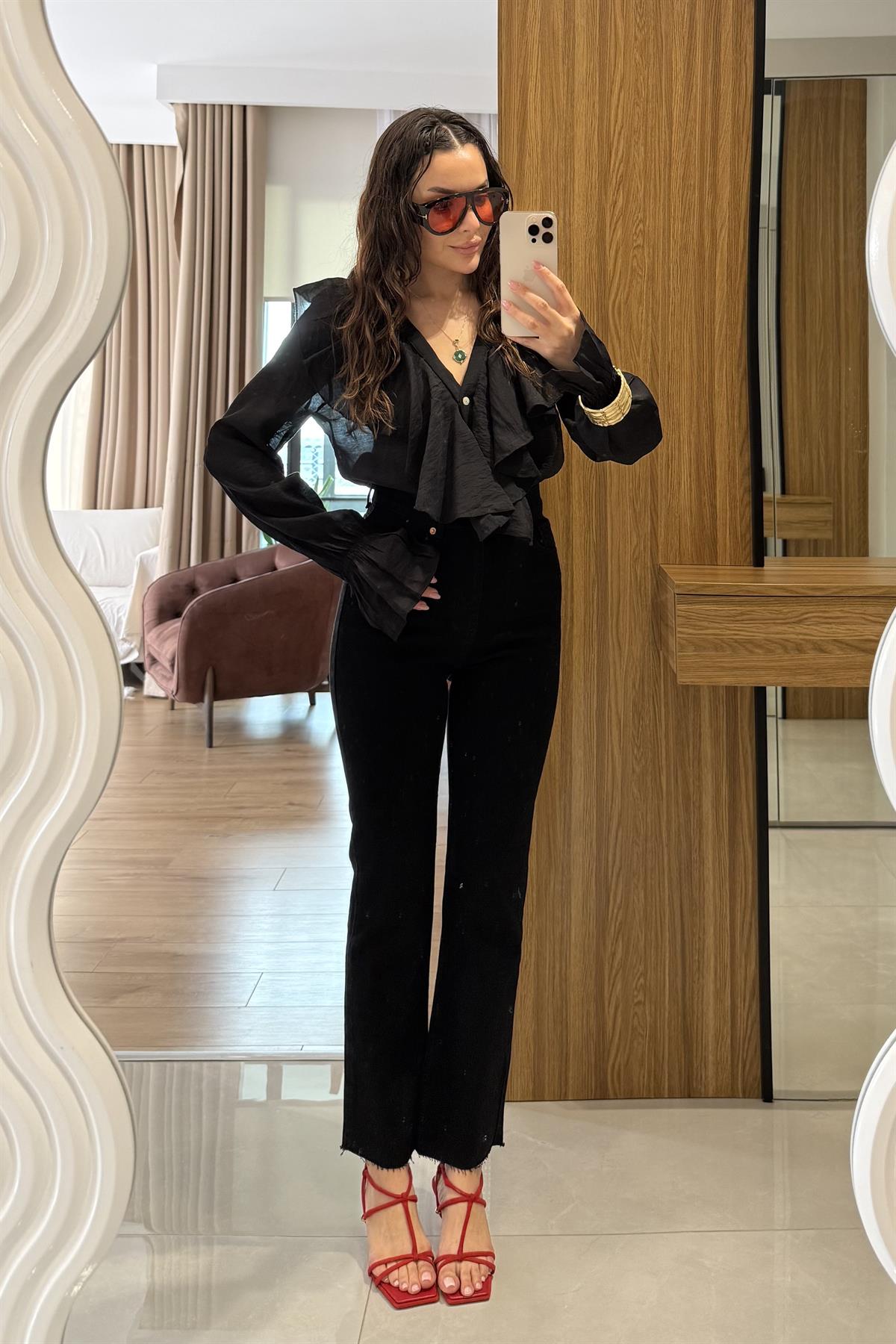 Slange Siyah Boyfit Jean 