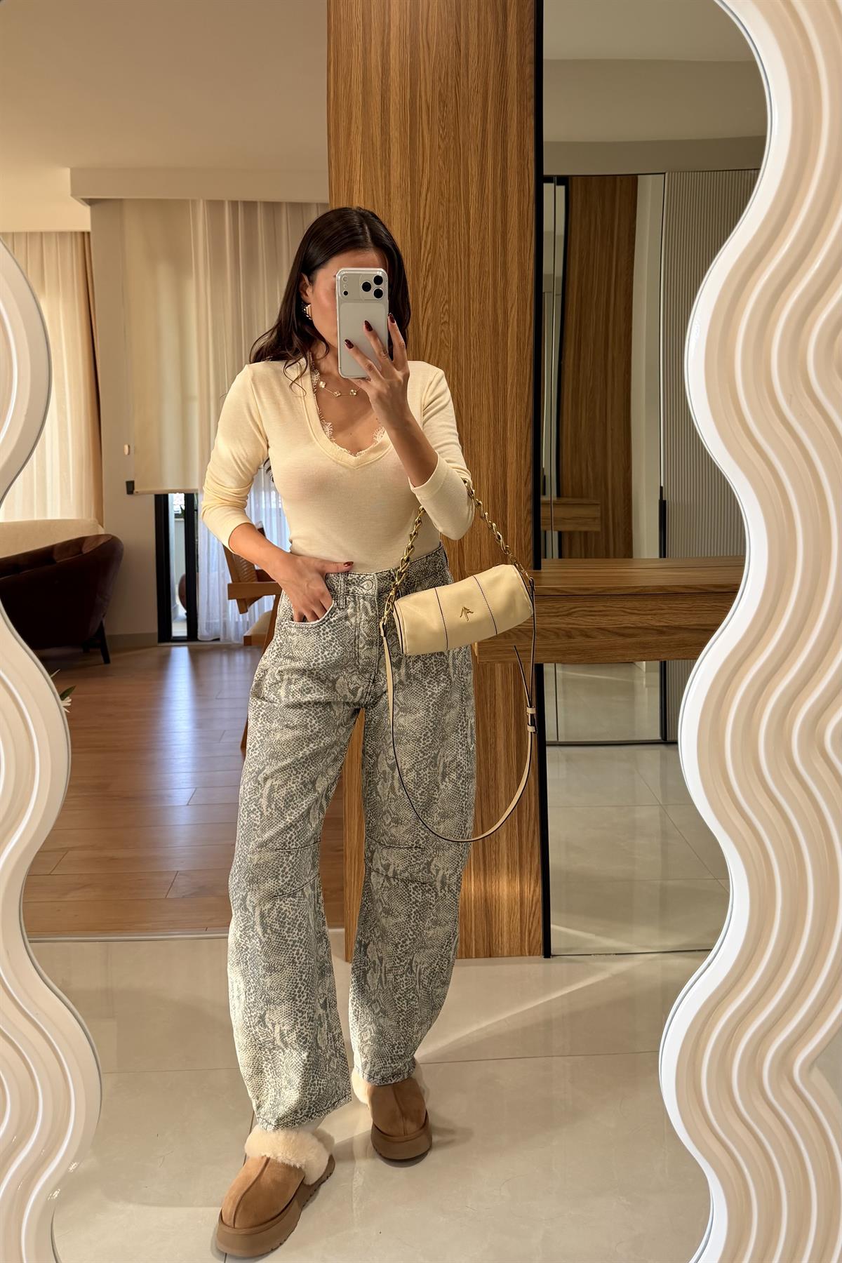 Snake Desenli Baggy Jean