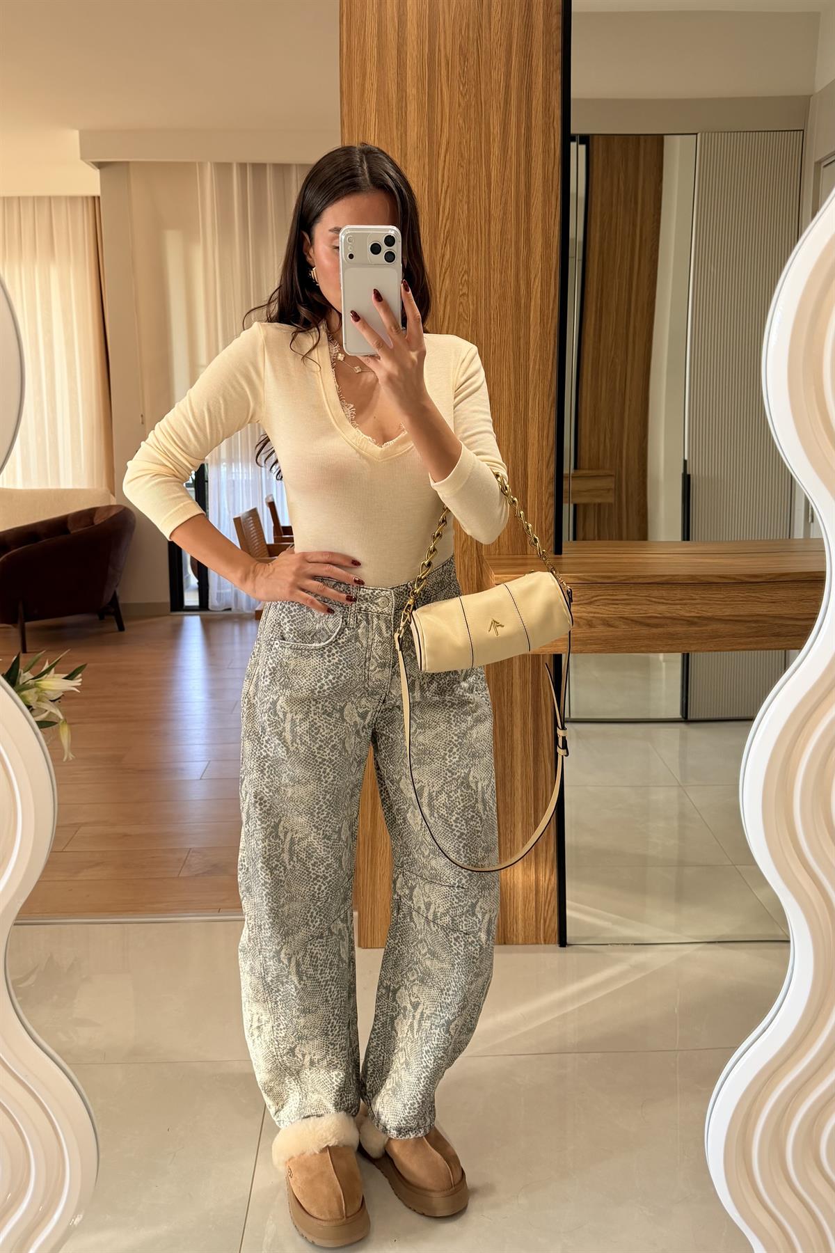 Snake Desenli Baggy Jean