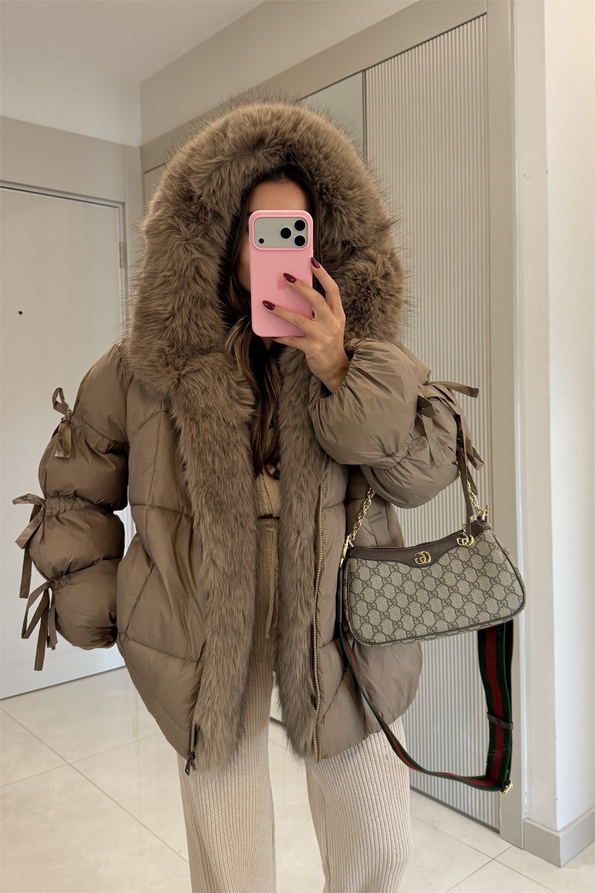 Snow Vizon Kürk Detaylı Premium Lüks Şişme Mont