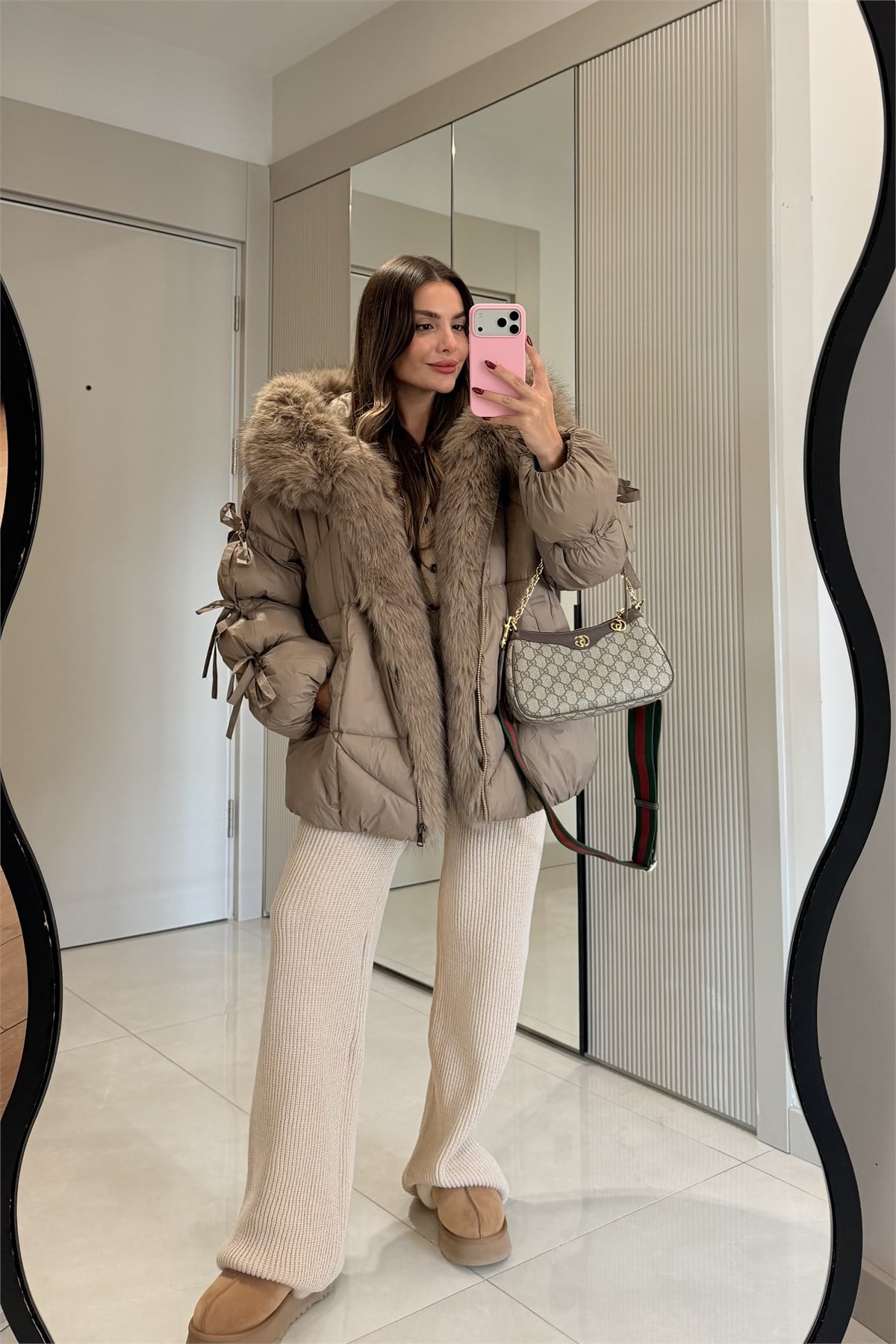 Snow Vizon Kürk Detaylı Premium Lüks Şişme Mont