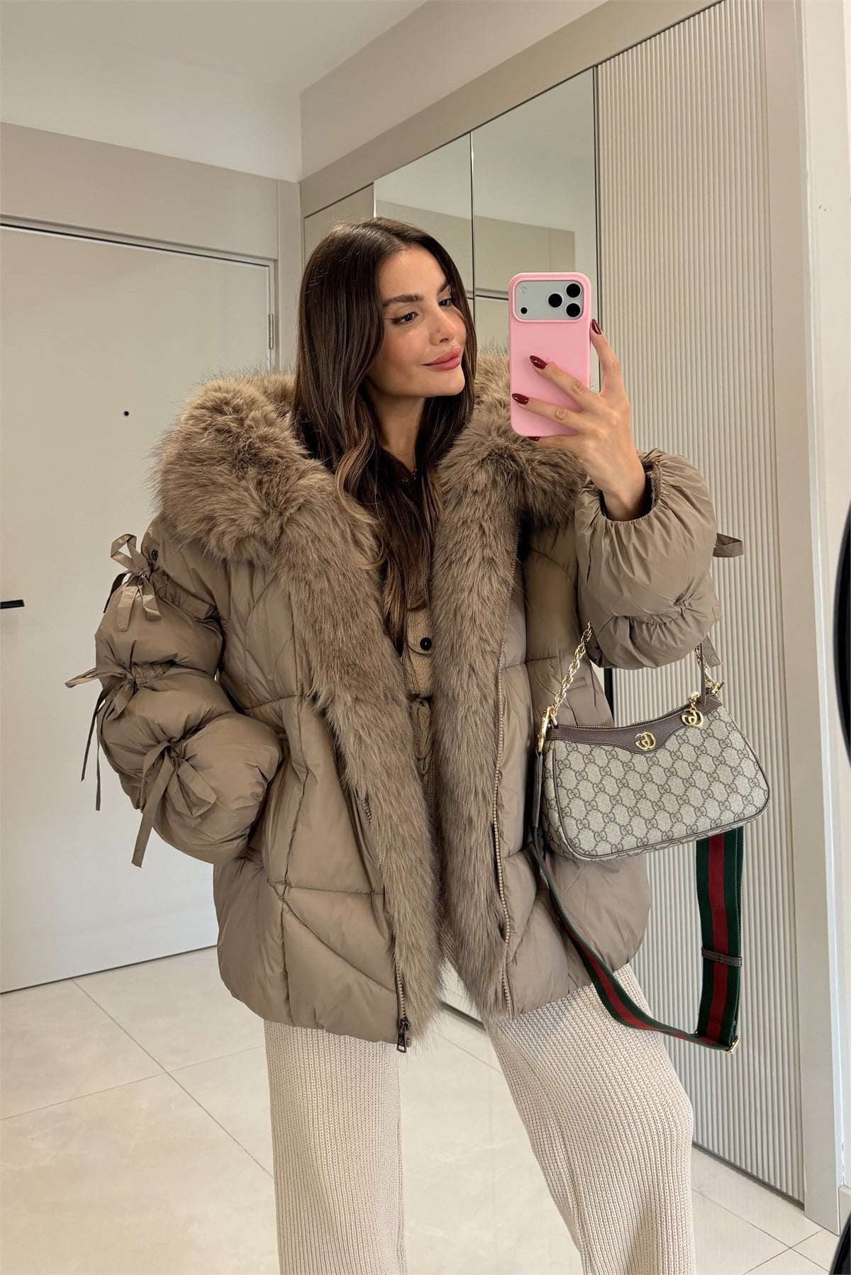 Snow Vizon Kürk Detaylı Premium Lüks Şişme Mont