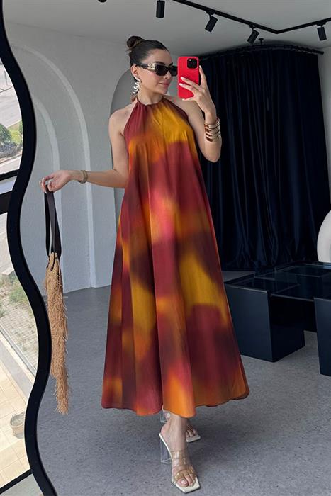 Sobeska Halter Yaka Batik Desen  Elbise