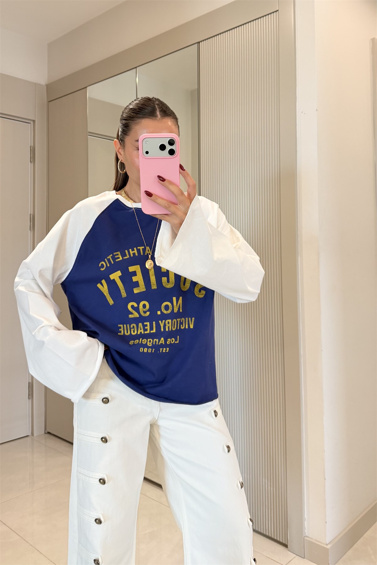 Socienty Mavi Renk Bloklu Baskılı Tshirt