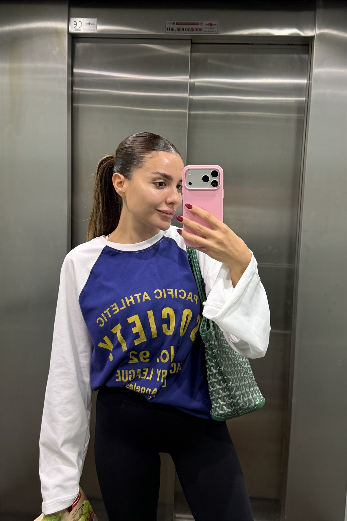 Socienty Mavi Renk Bloklu Baskılı Tshirt