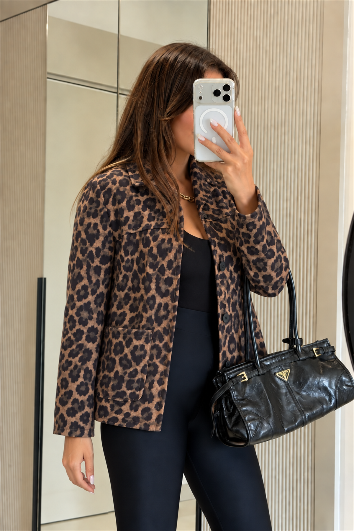 Soffia Leopar Desenli Düğmeli Cepli Ceket