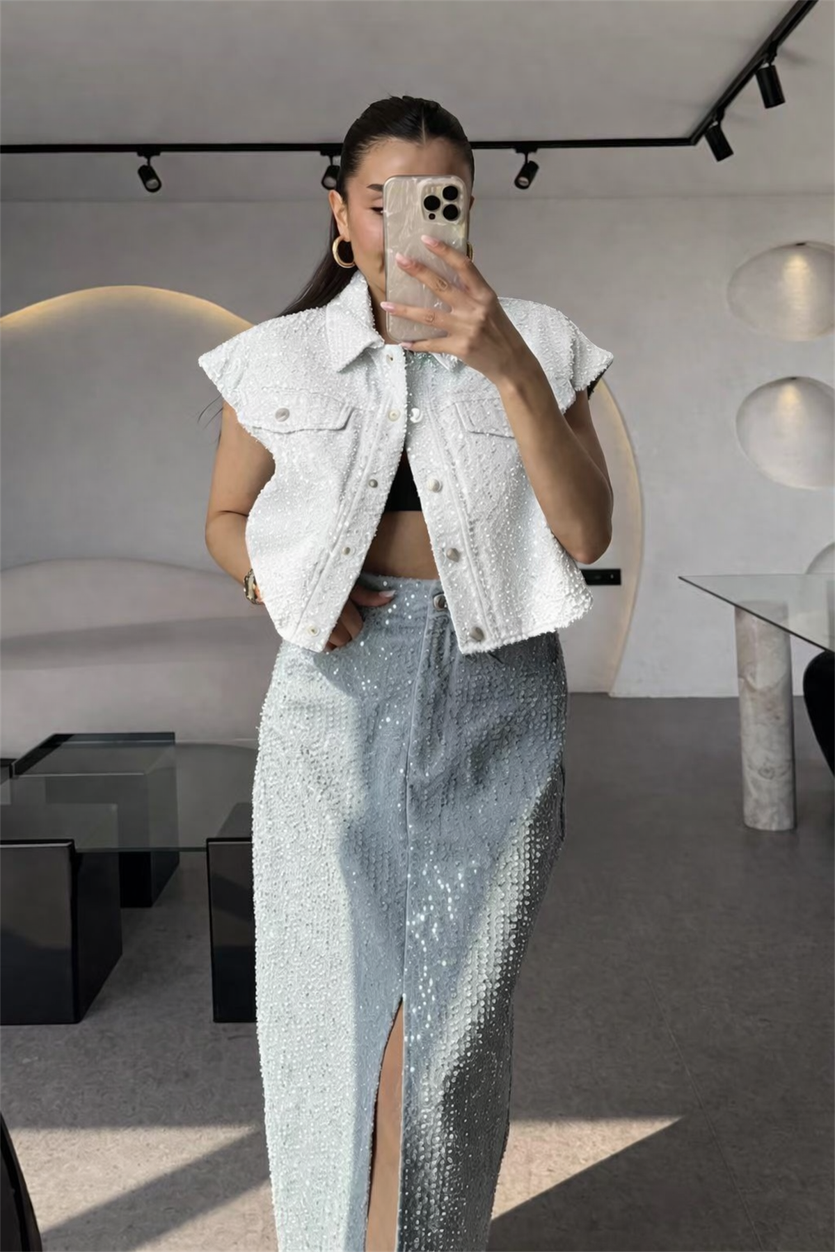 Sofia Beyaz Payetli Poplin Gömlek