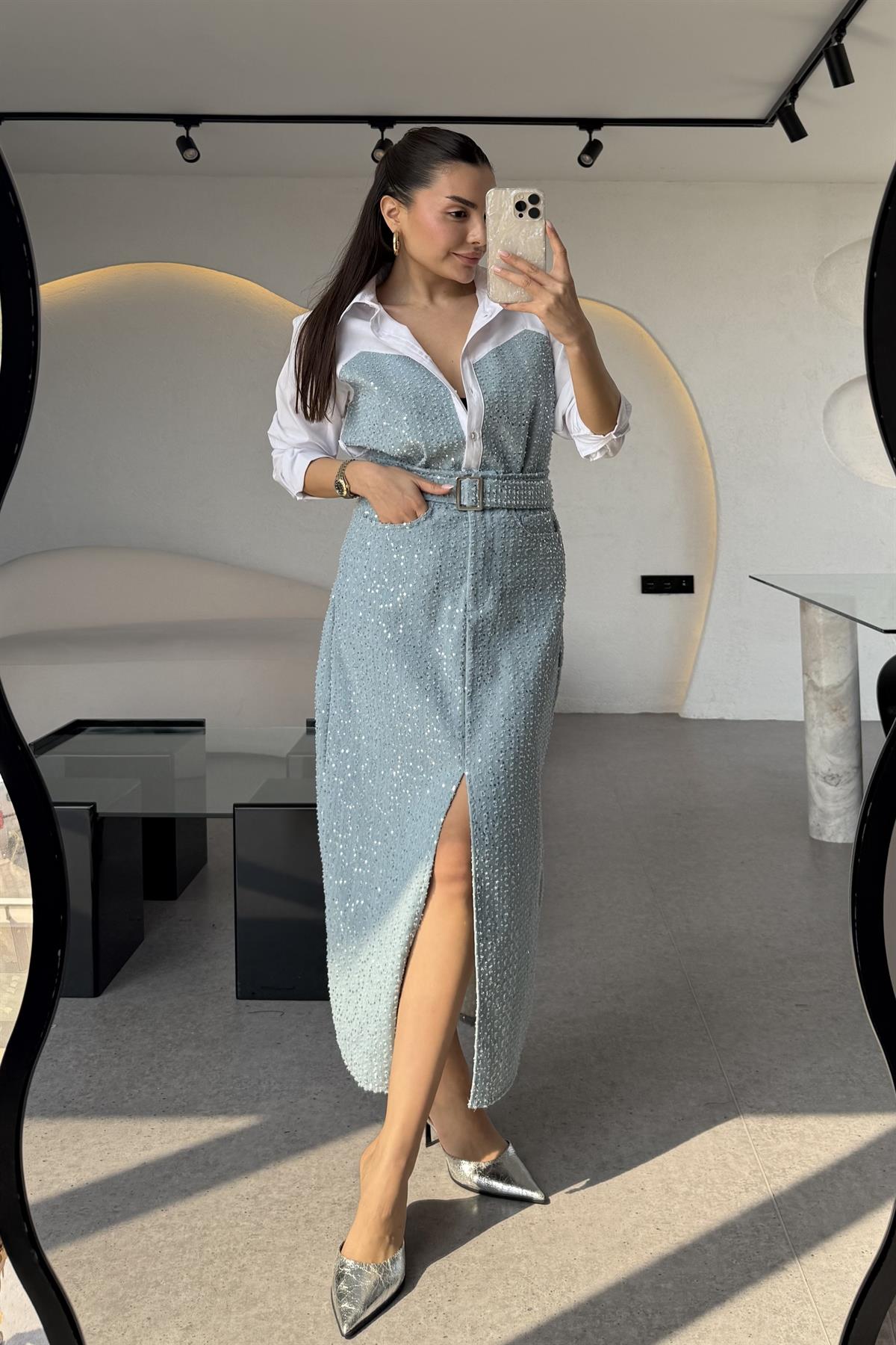 Sofia Beyaz Payetli Poplin Gömlek