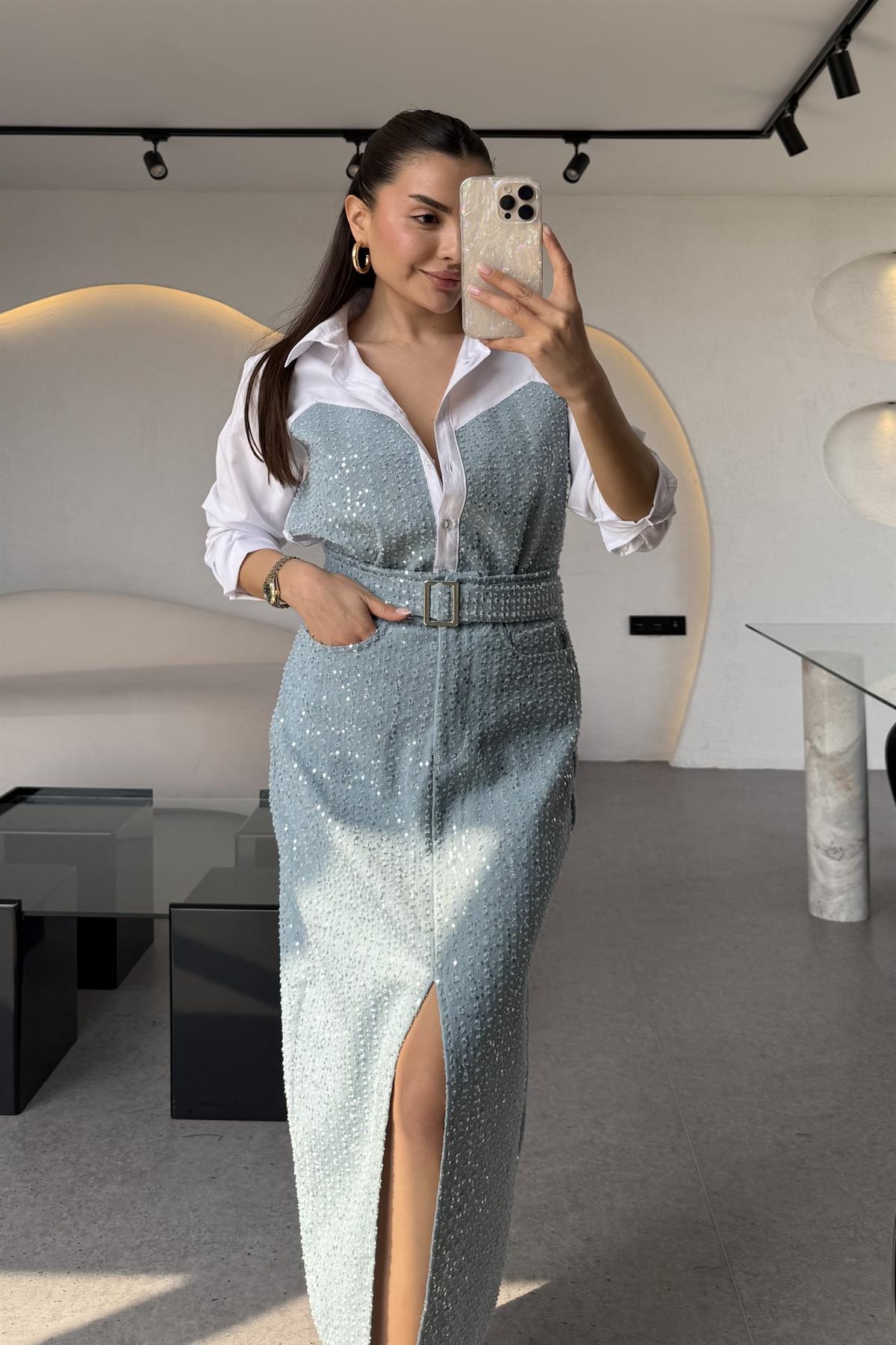 Sofia Beyaz Payetli Poplin Gömlek