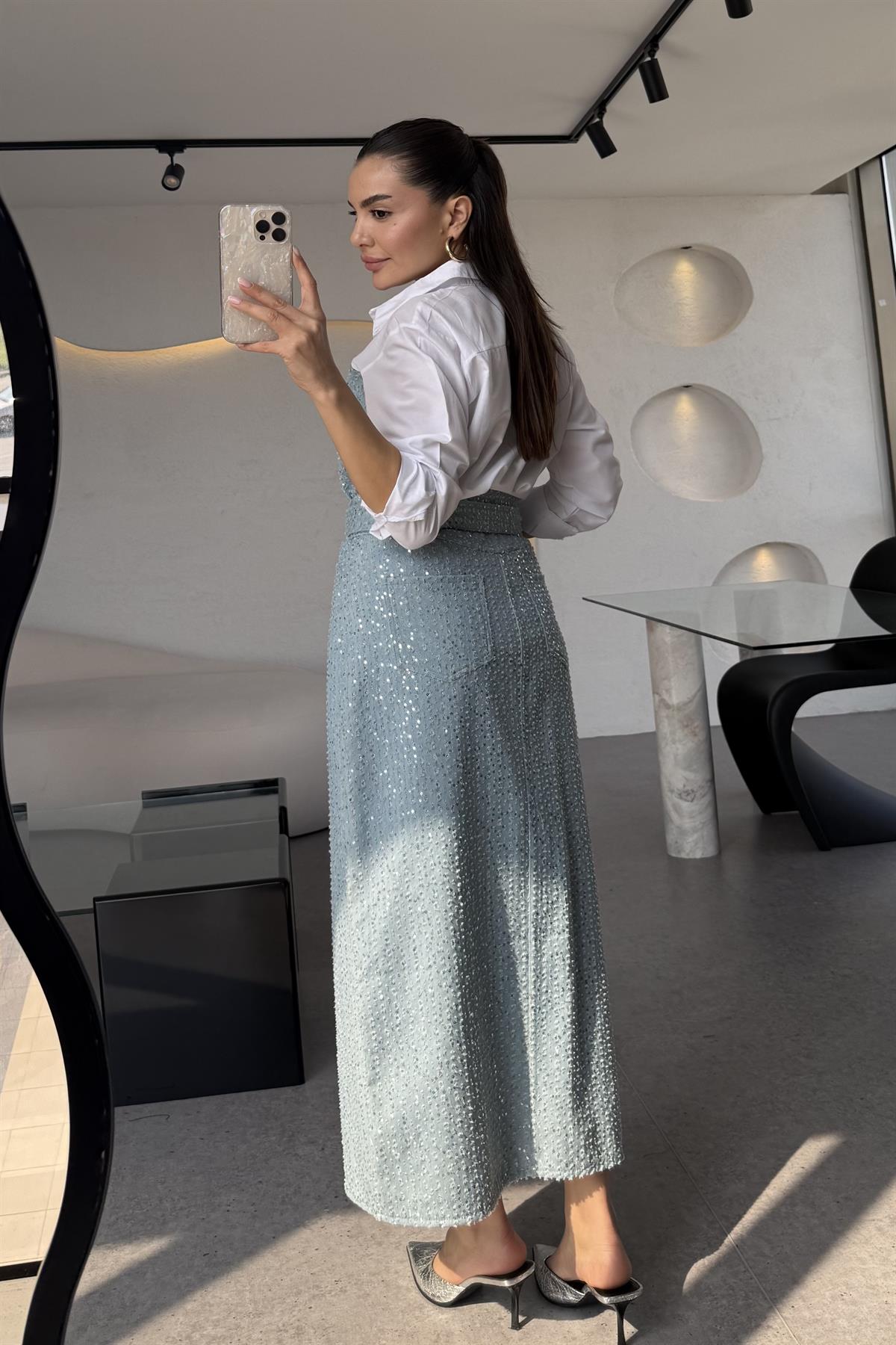 Sofia Beyaz Payetli Poplin Gömlek