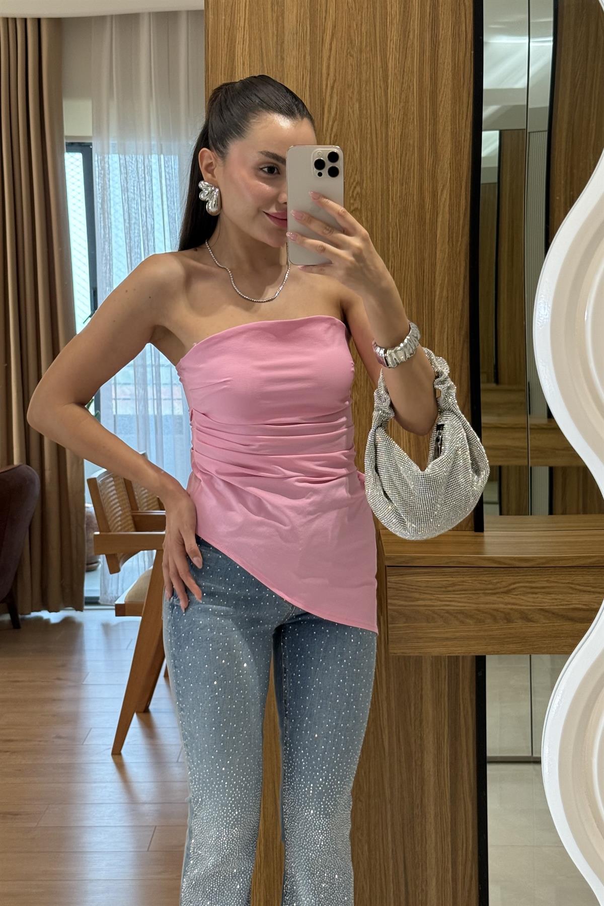 Solya Pembe Straplez Crop