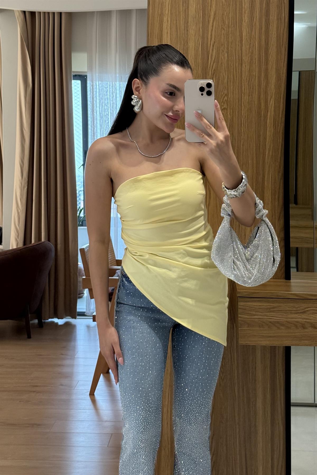 Solya Sarı Straplez Crop