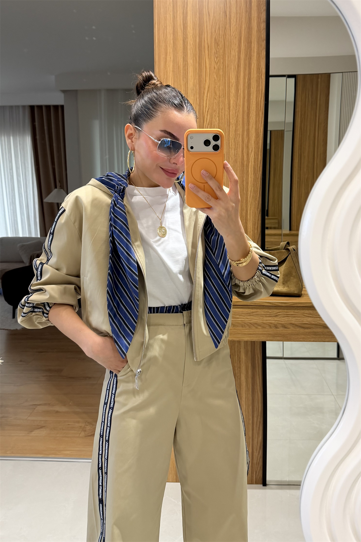 Someday Bej Fularlı Tasarım Ceket