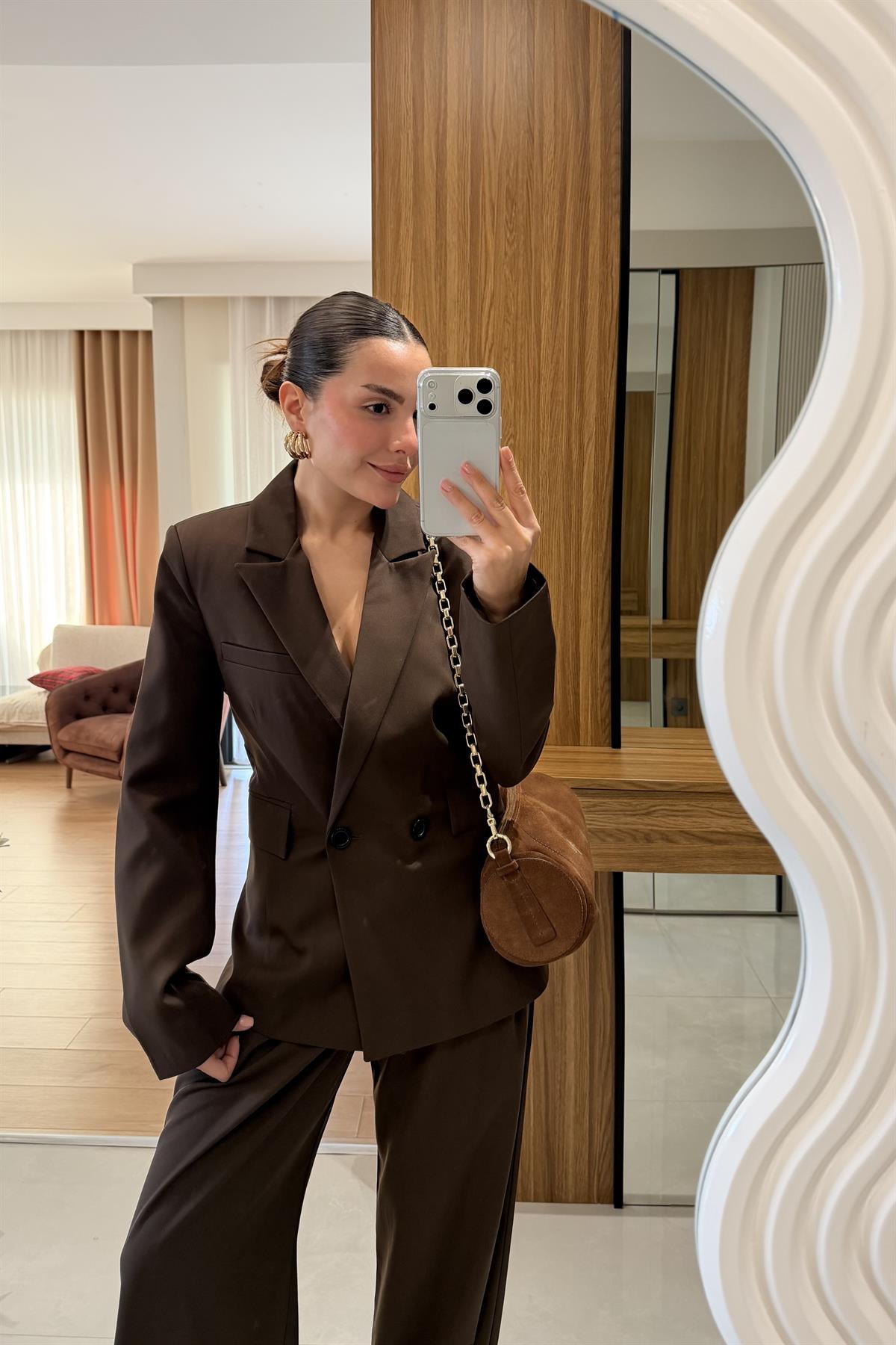 Sonya Acı Kahve Blazer Pantolon Takım