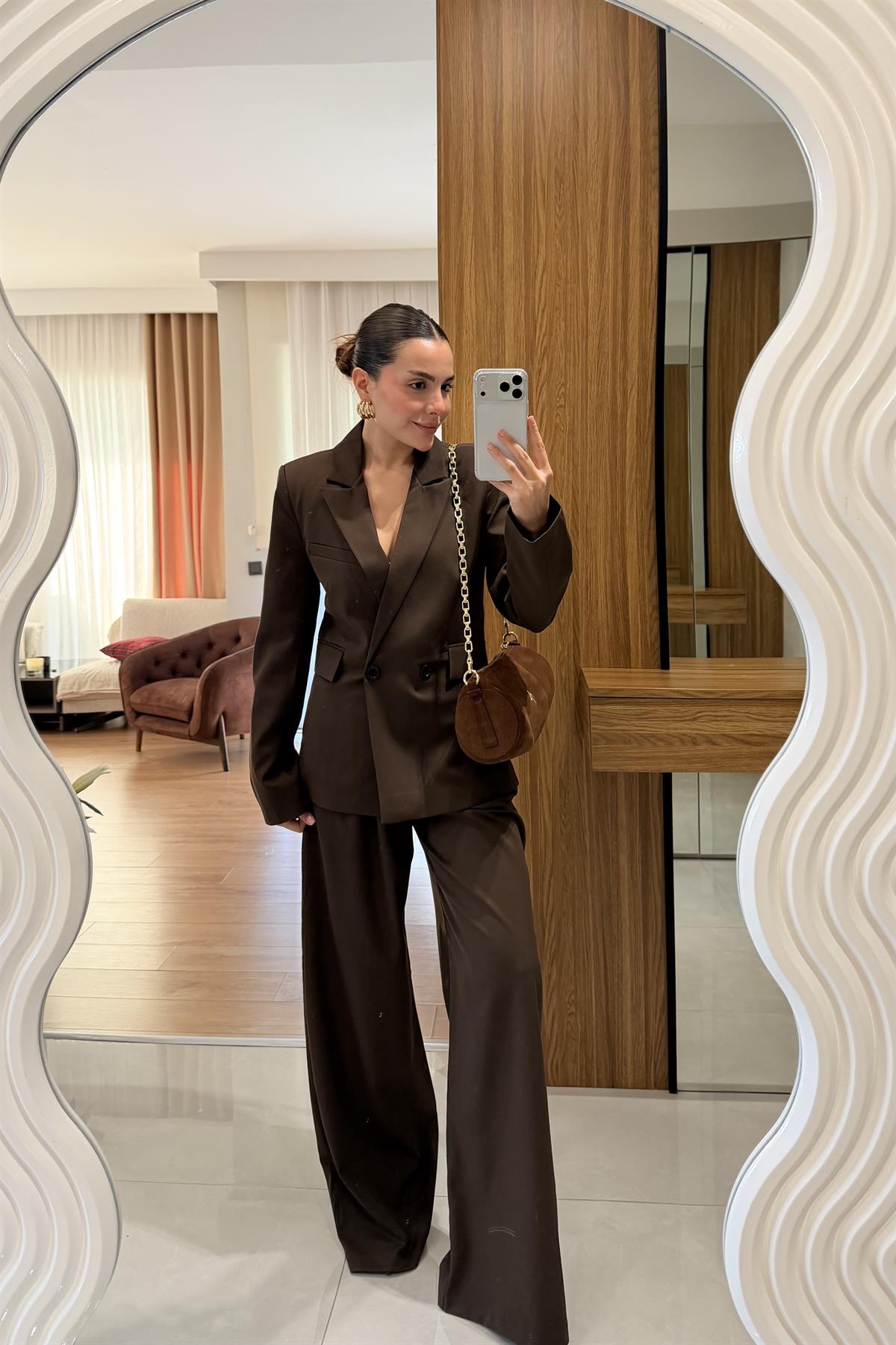 Sonya Acı Kahve Blazer Pantolon Takım