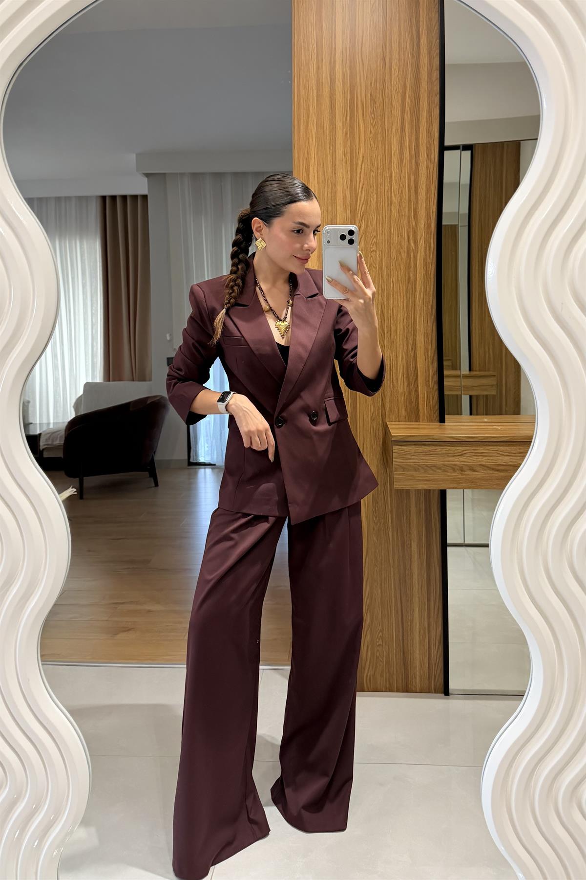 Sonya Bordo Blazer Pantolon Takım