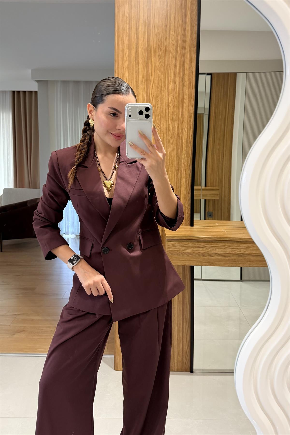 Sonya Bordo Blazer Pantolon Takım