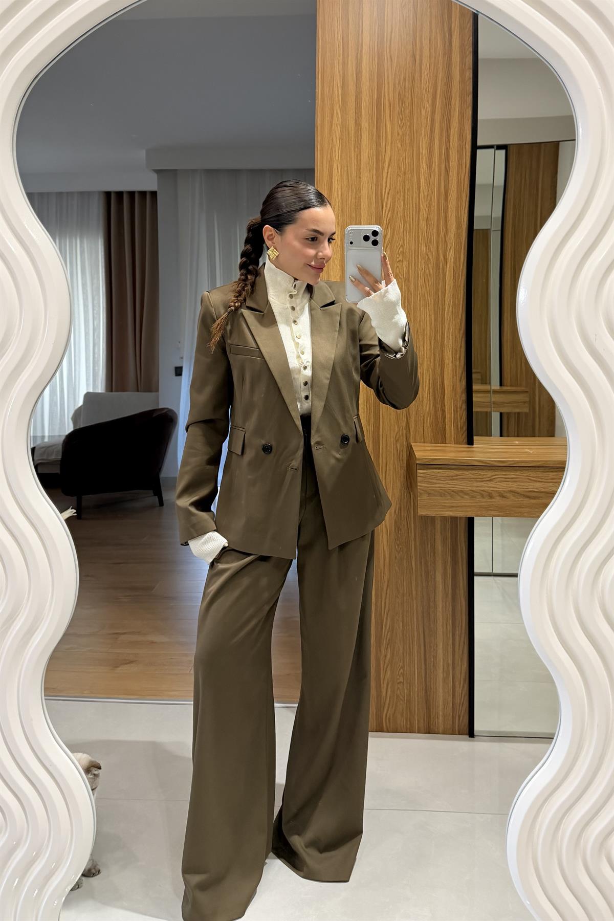 Sonya Haki Blazer Pantolon Takım