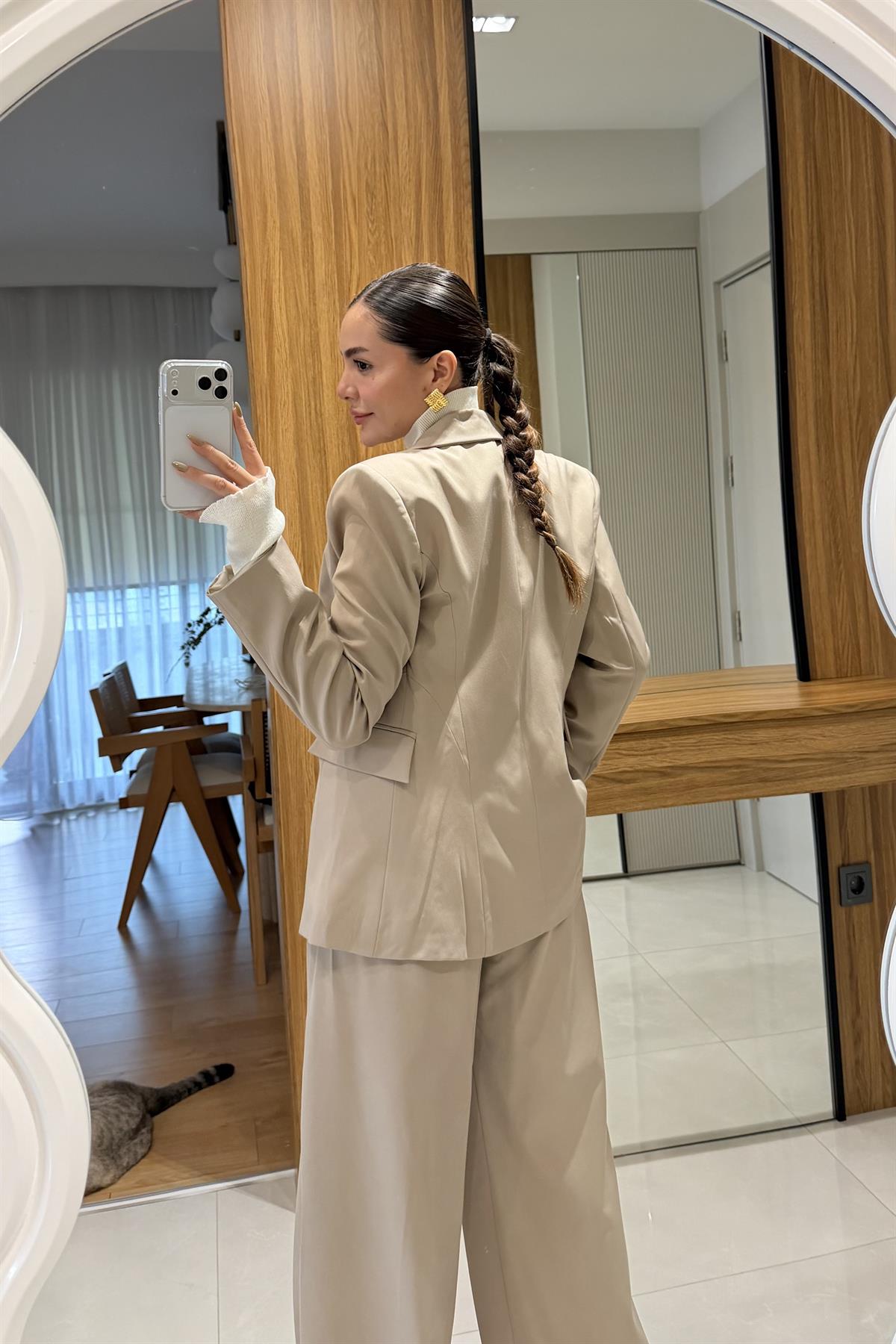 Sonya Krem Blazer Pantolon Takım