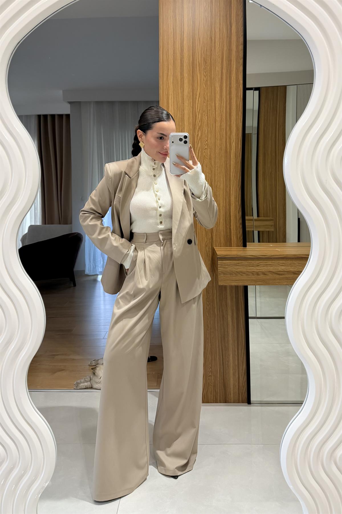 Sonya Krem Blazer Pantolon Takım