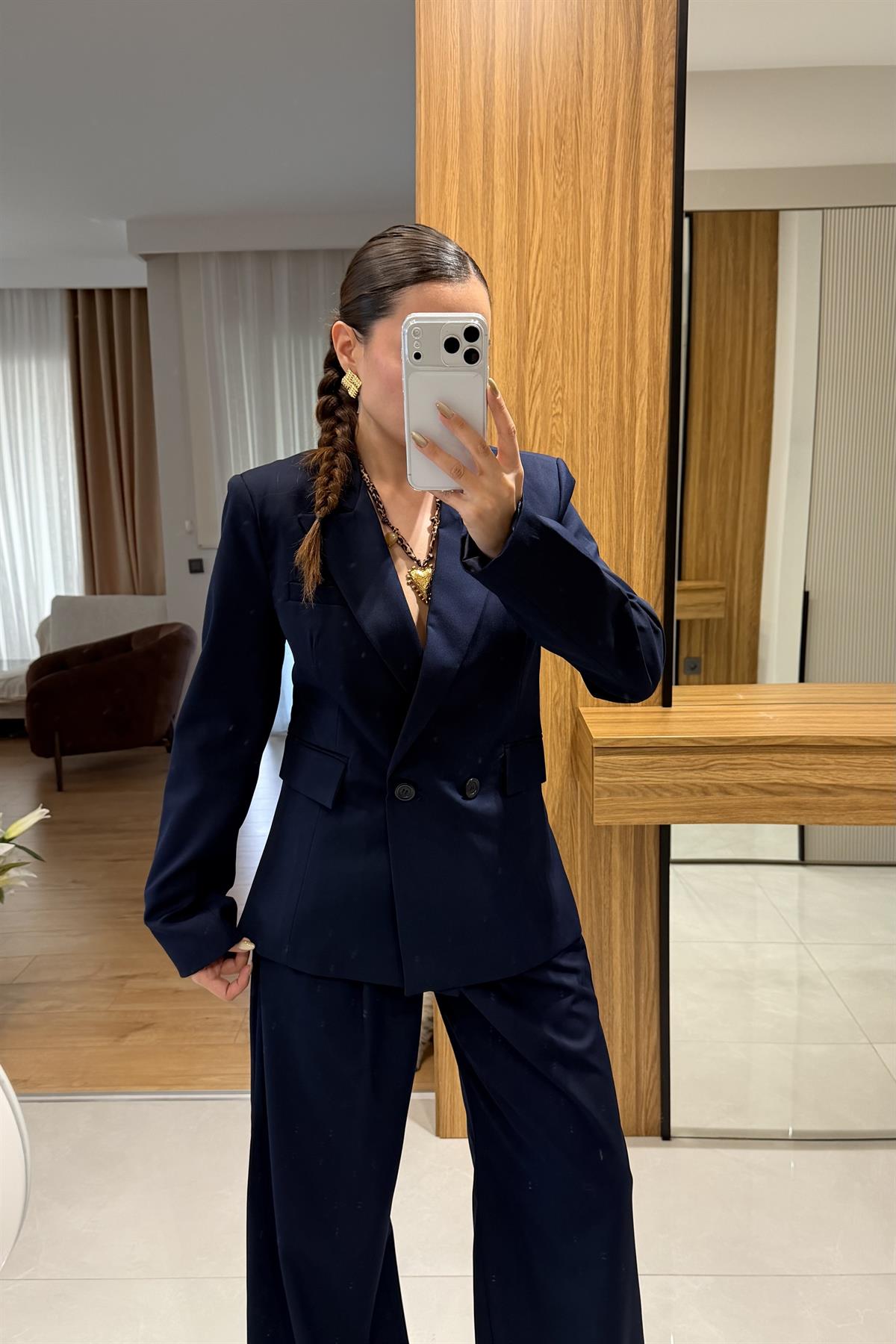 Sonya Lacivert Blazer Pantolon Takım