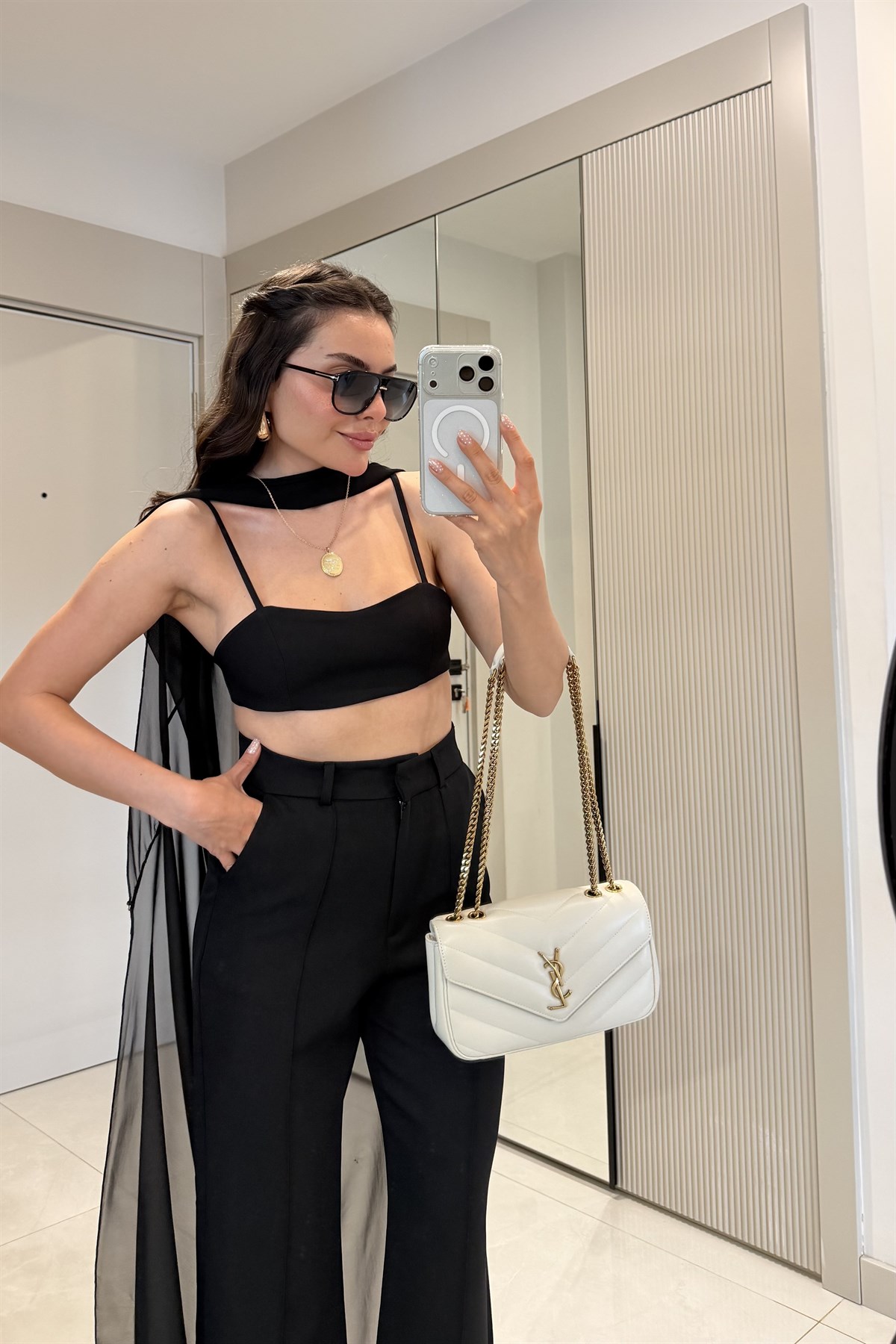 Sophia Siyah Şifon Pelerinli Üçlü Takım