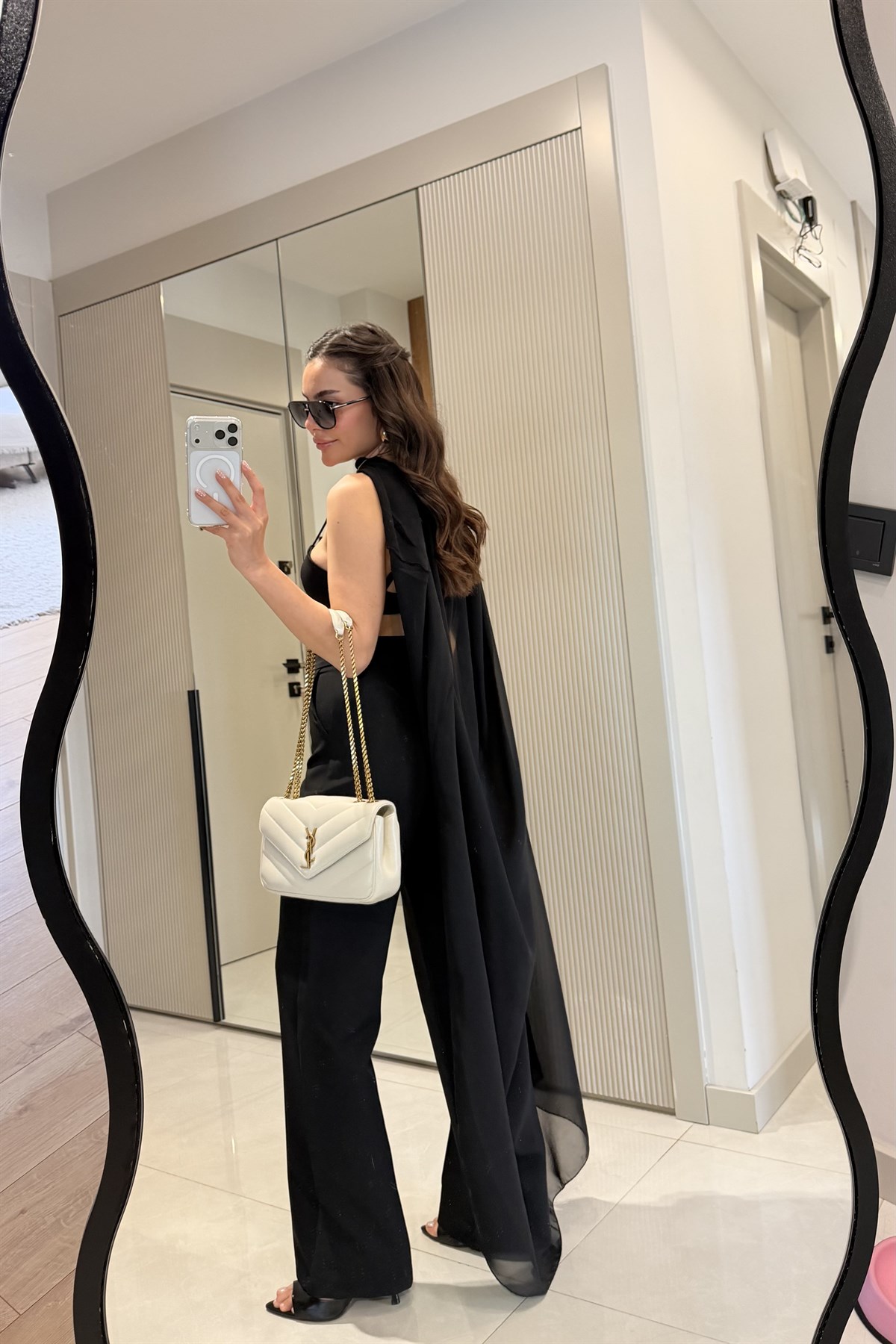 Sophia Siyah Şifon Pelerinli Üçlü Takım