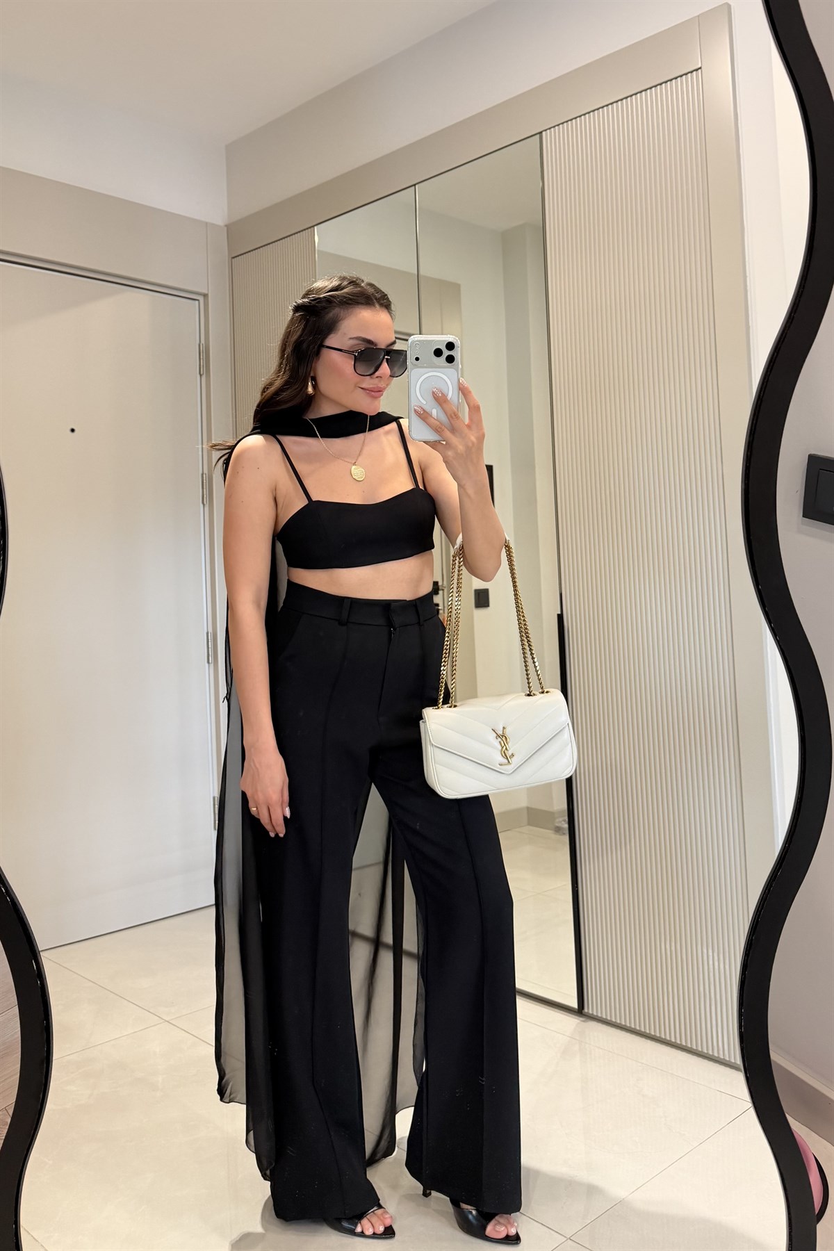 Sophia Siyah Şifon Pelerinli Üçlü Takım