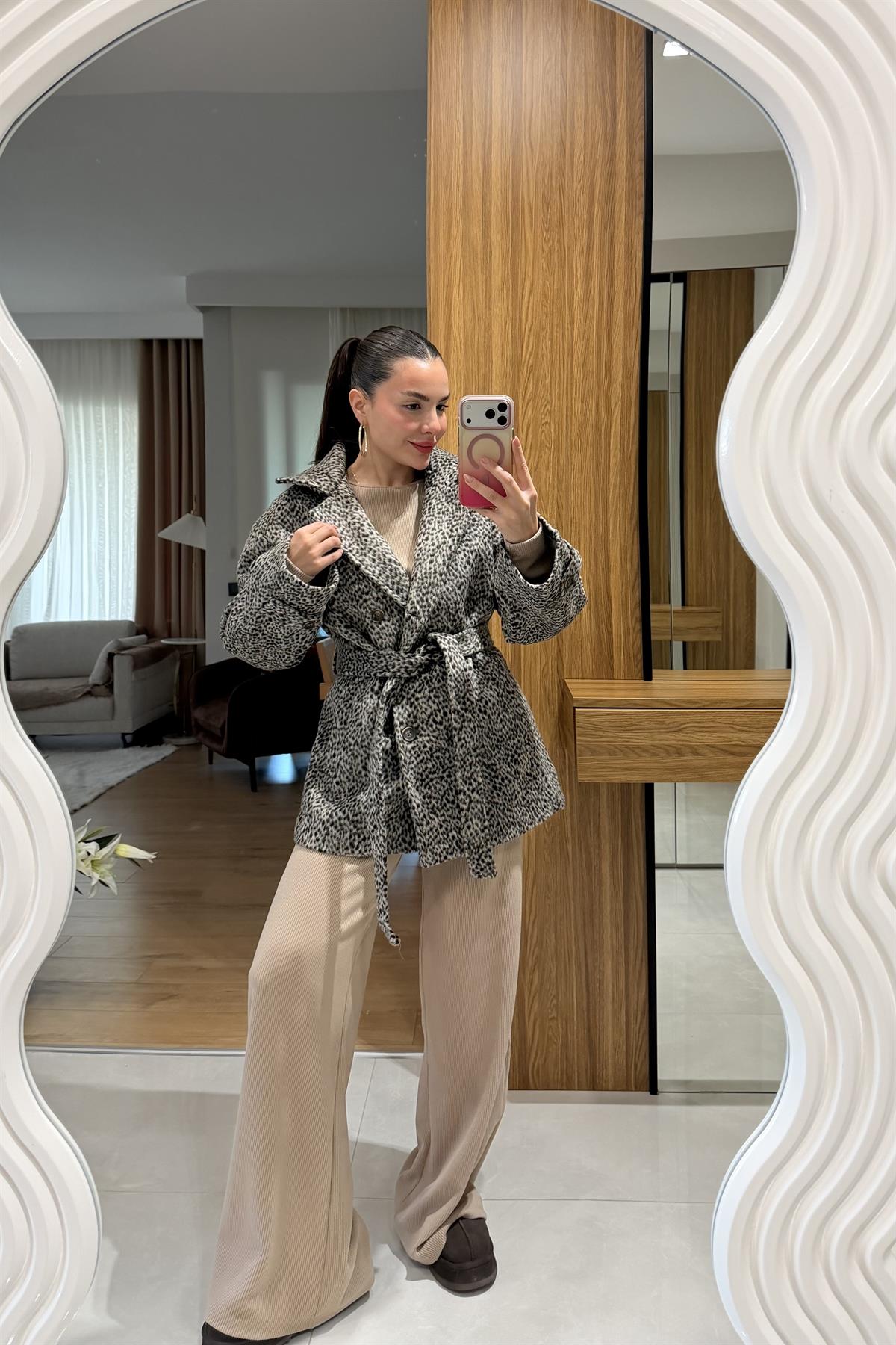 Sophie Acı kahve Kaşe Kuşaklı Kaban