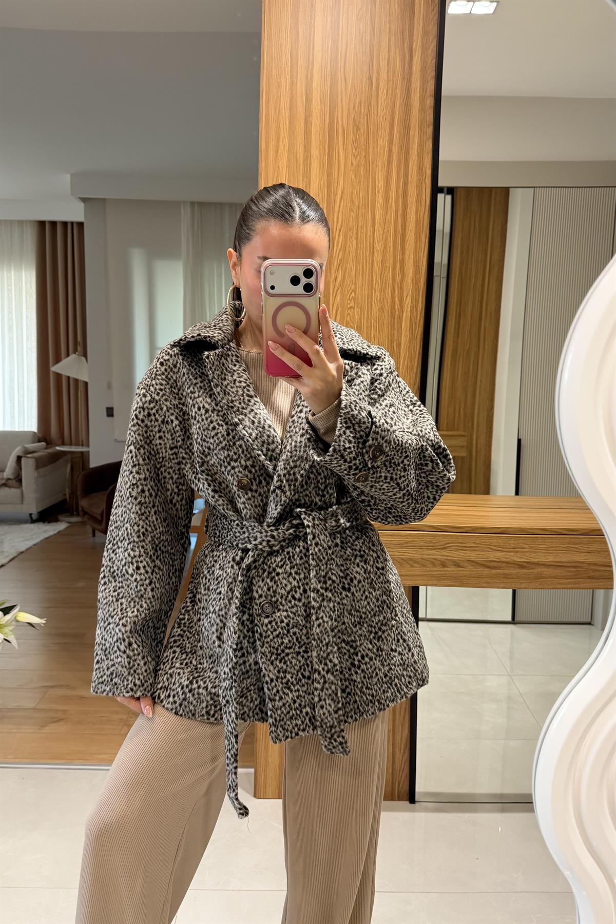 Sophie Acı kahve Kaşe Kuşaklı Kaban