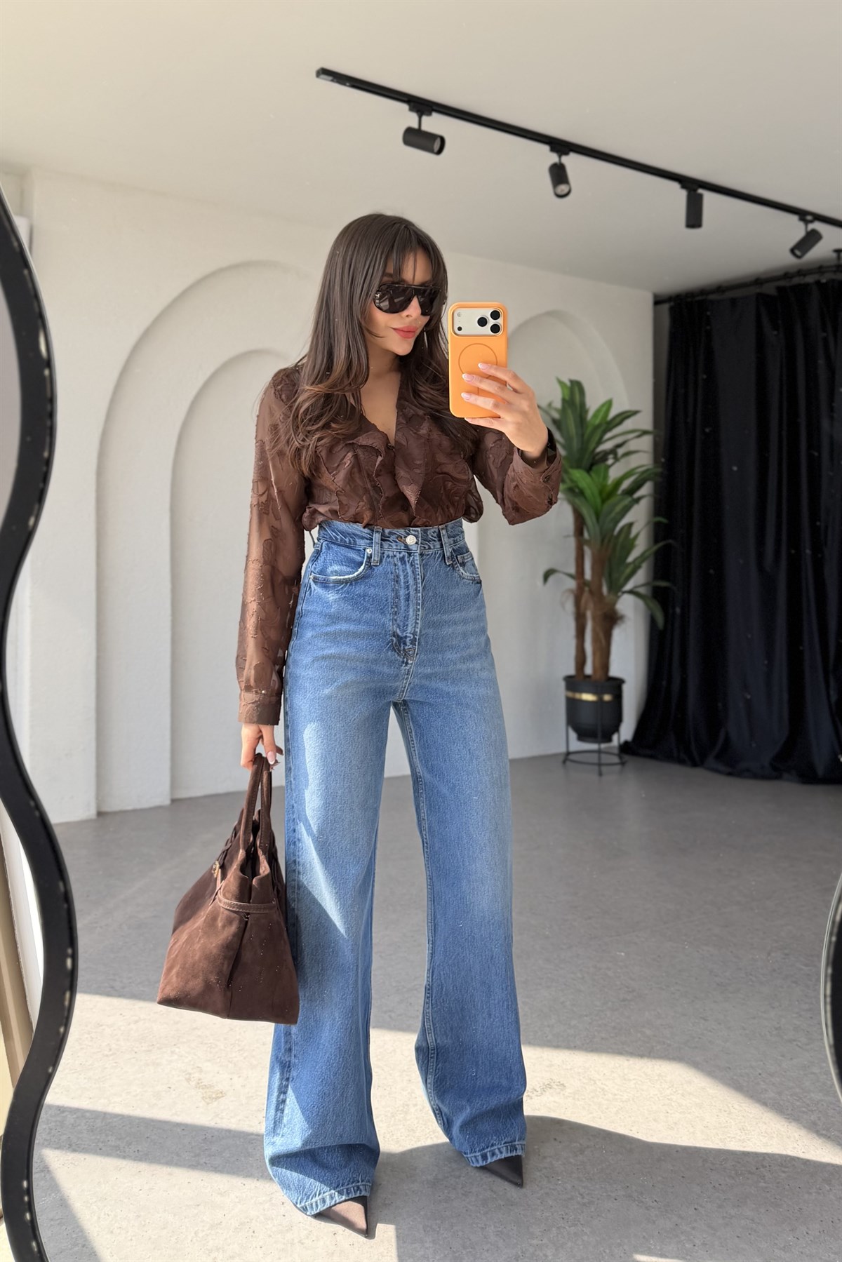 Soren Midblue Cep Detaylı Wide Leg Jean