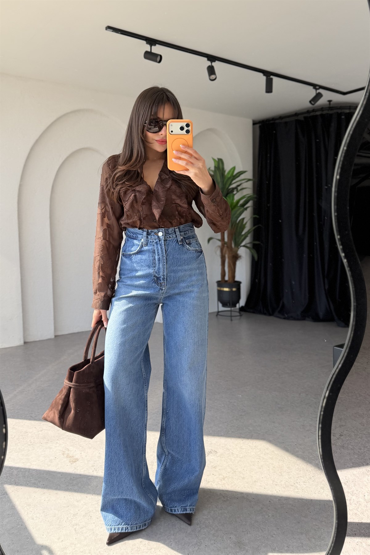 Soren Midblue Cep Detaylı Wide Leg Jean