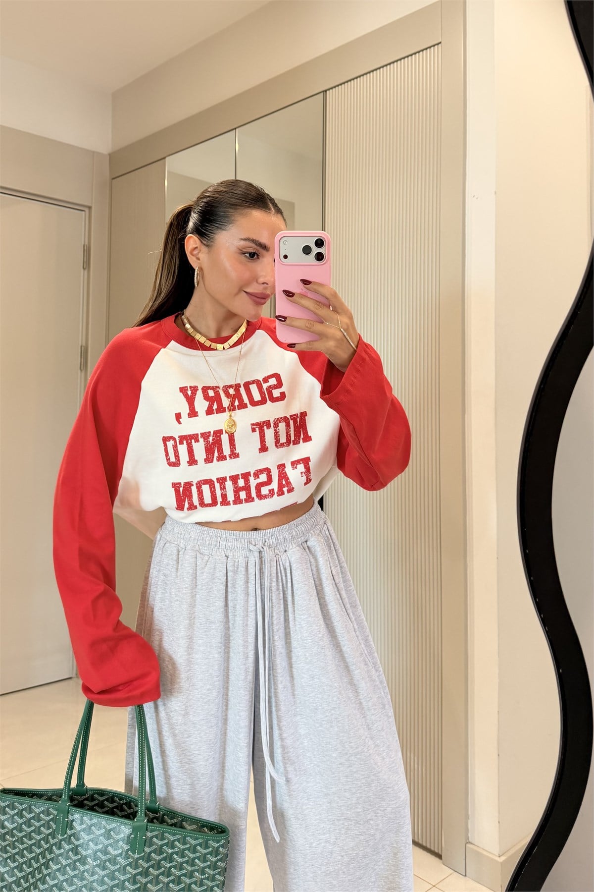 Sorry Kırmızı Yazı Baskılı Uzun Kollu Tshirt