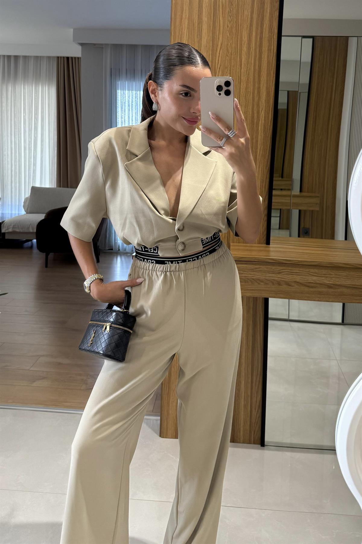 Spacei Yazılı Crop Blazer 