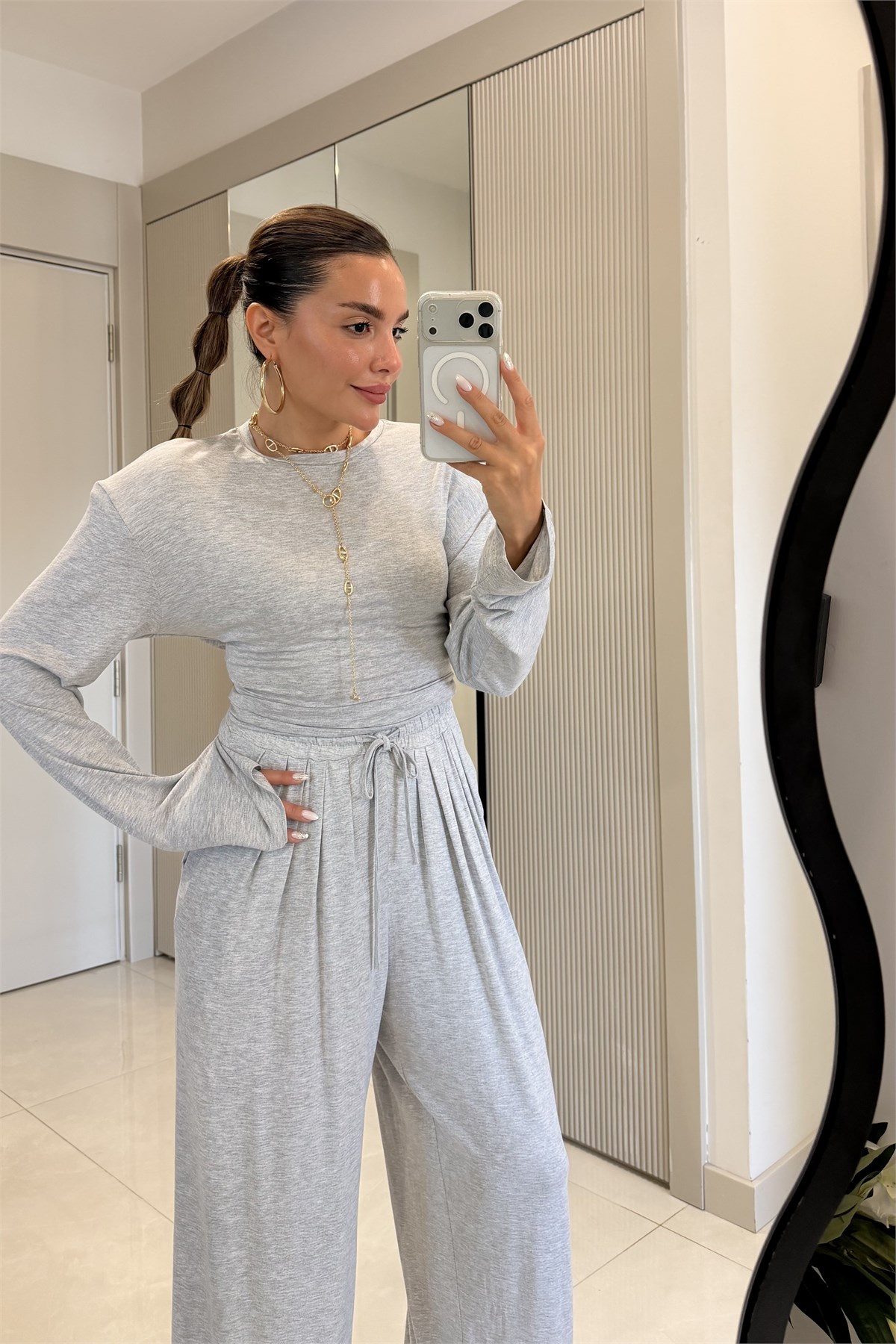 Sparkle Gri Vatkalı Modal Takım