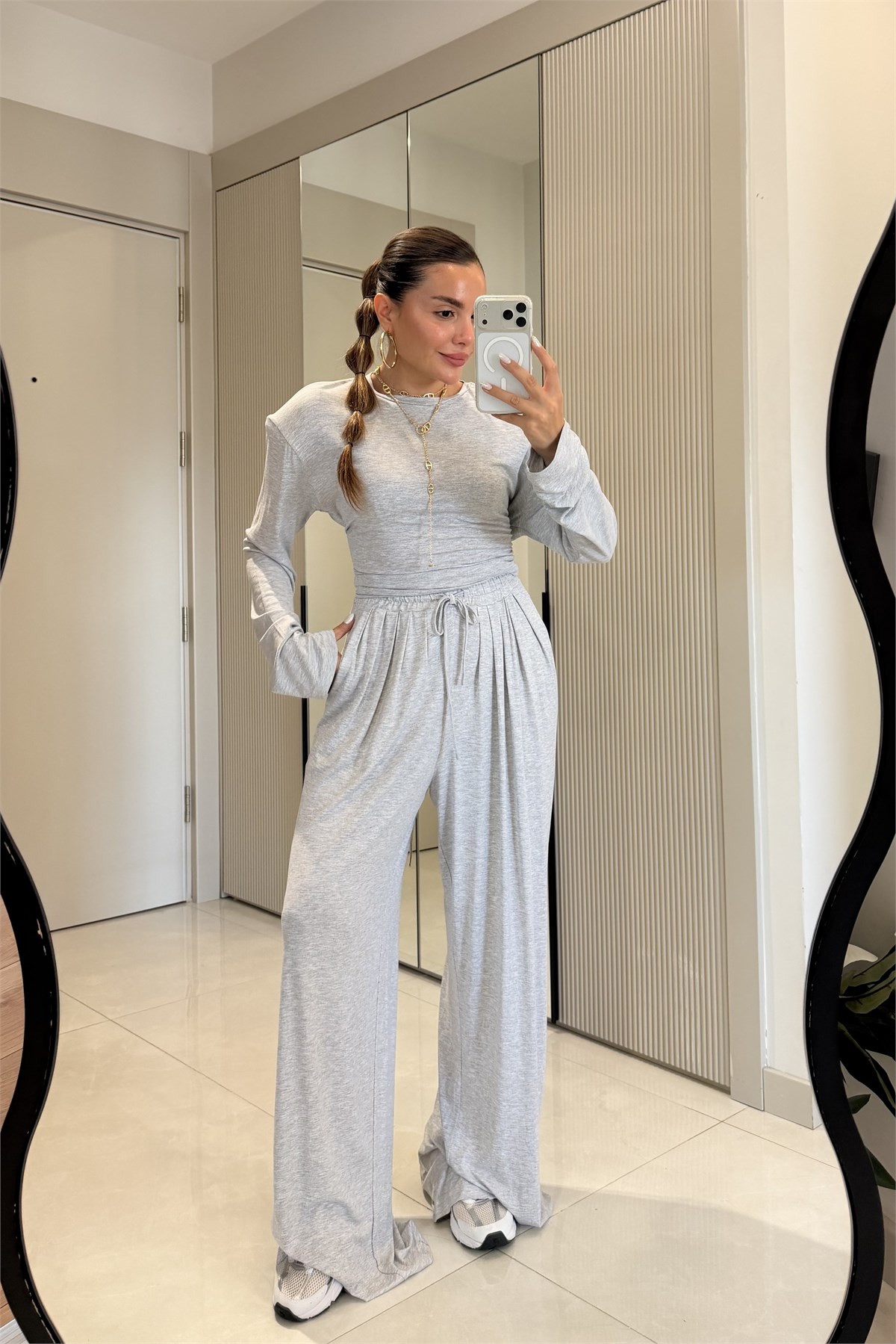 Sparkle Gri Vatkalı Modal Takım