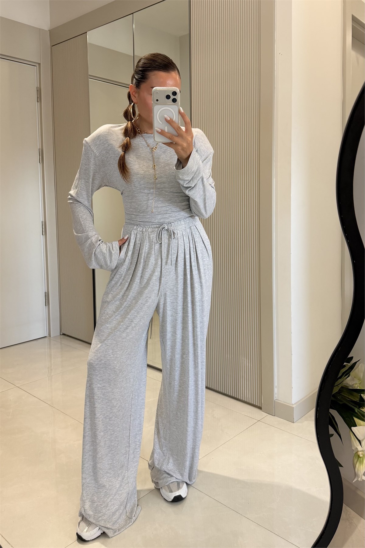 Sparkle Gri Vatkalı Modal Takım