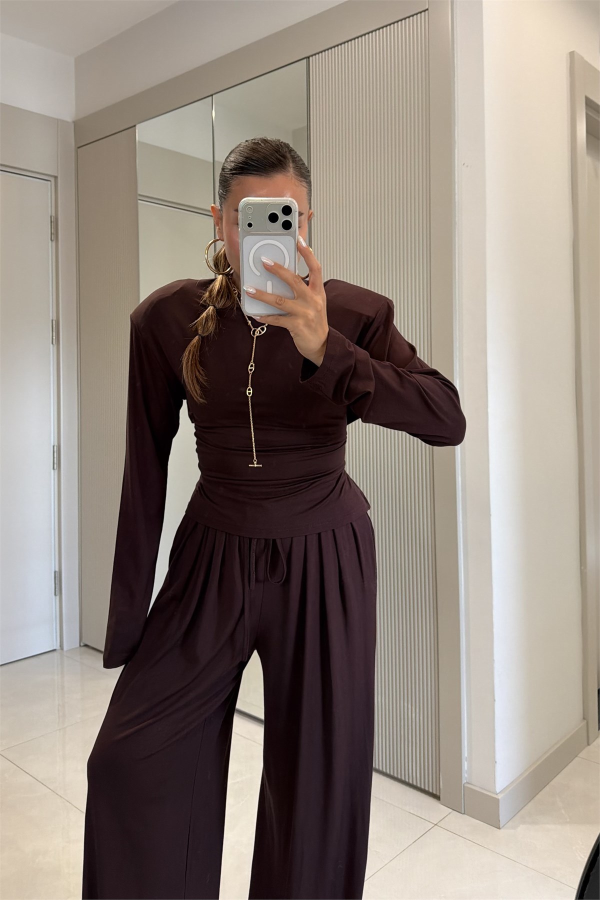 Sparkle Kahve Vatkalı Modal Takım