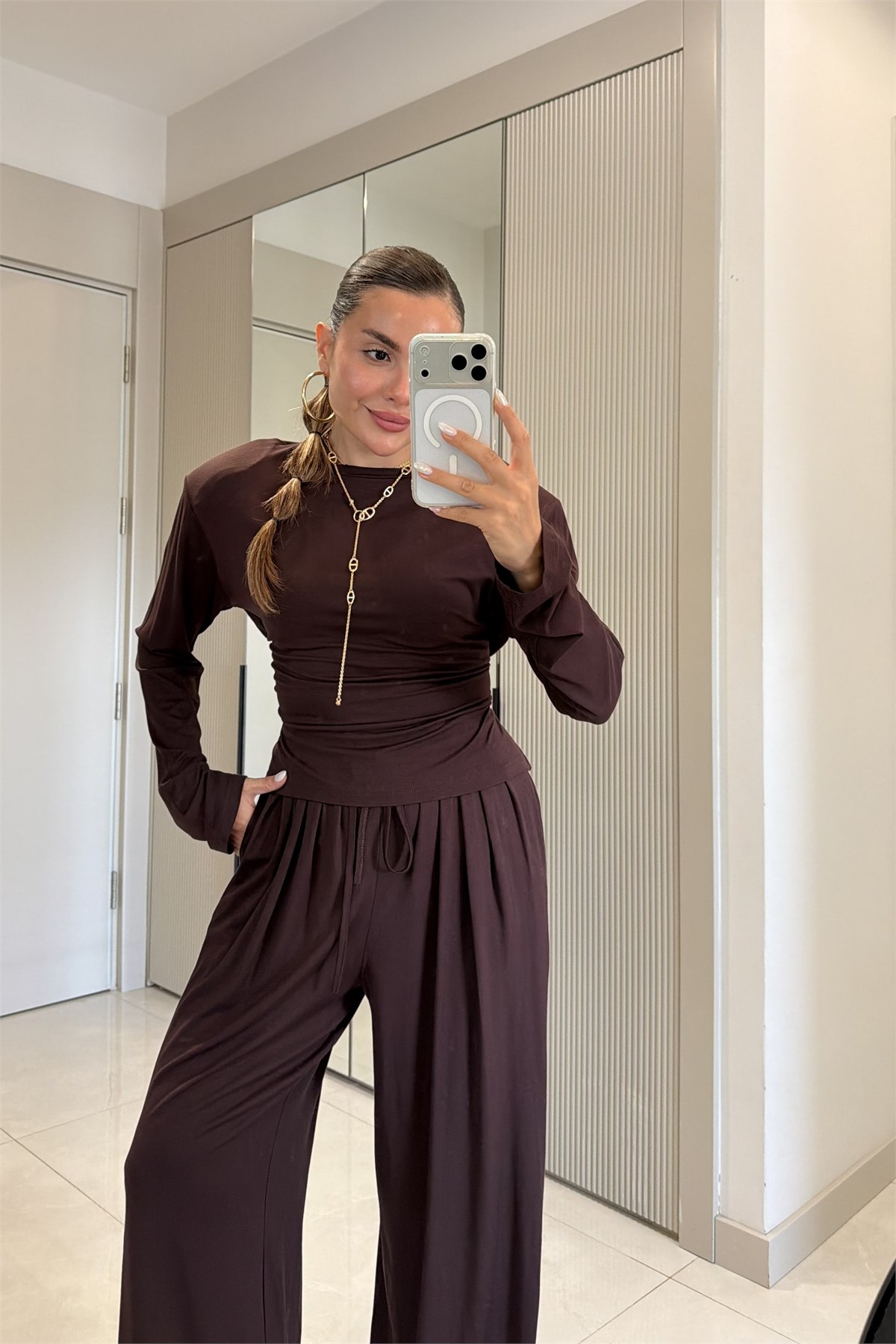 Sparkle Kahve Vatkalı Modal Takım