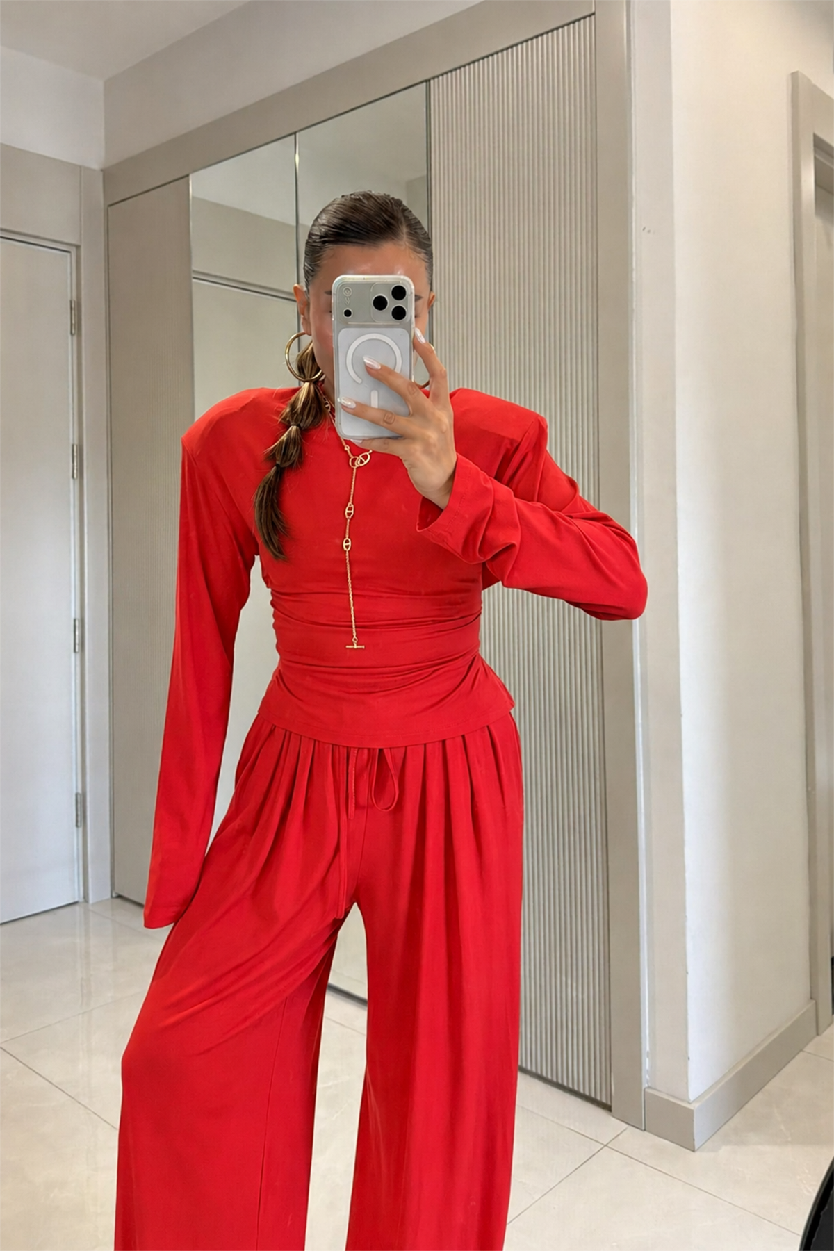 Sparkle Kırmızı Vatkalı Modal Takım
