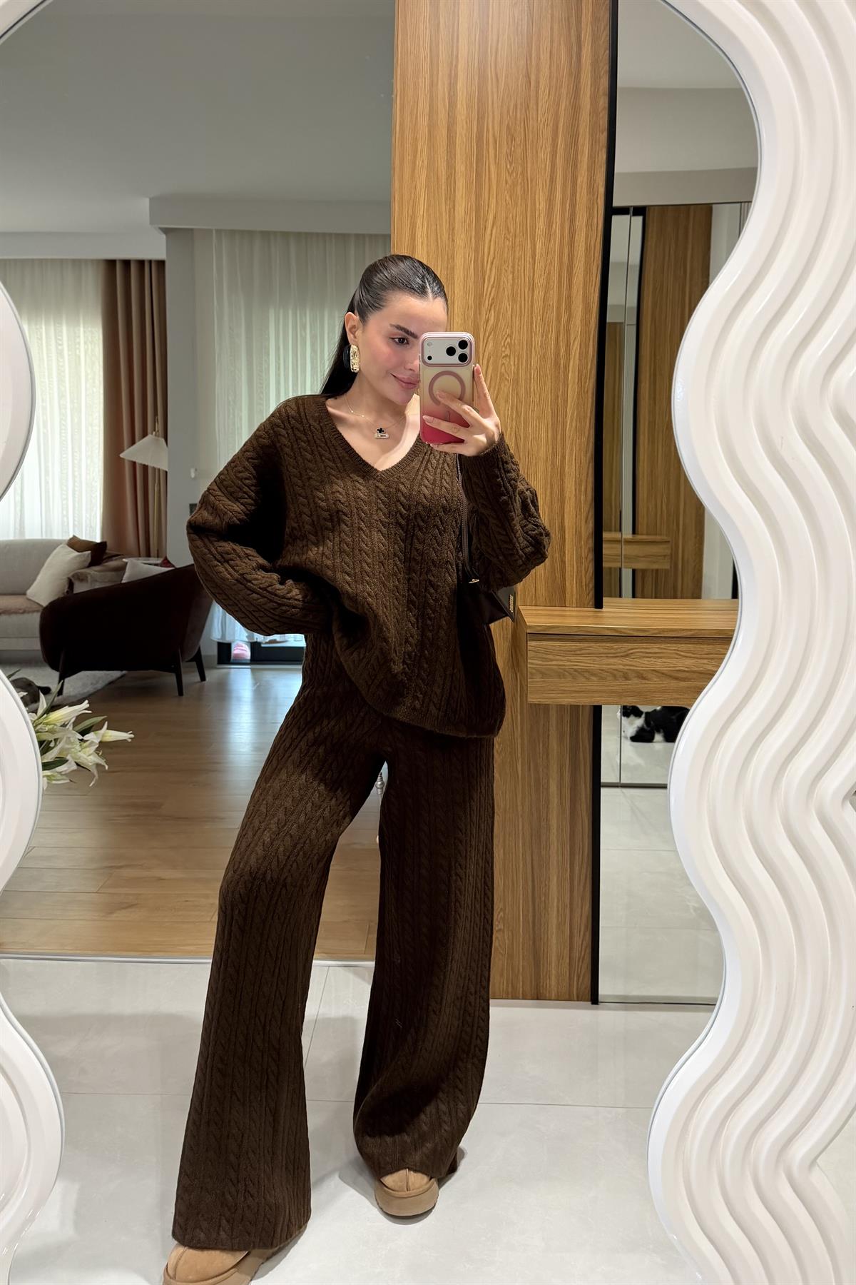 Specter Kahve Saç Örgü İkili Takım