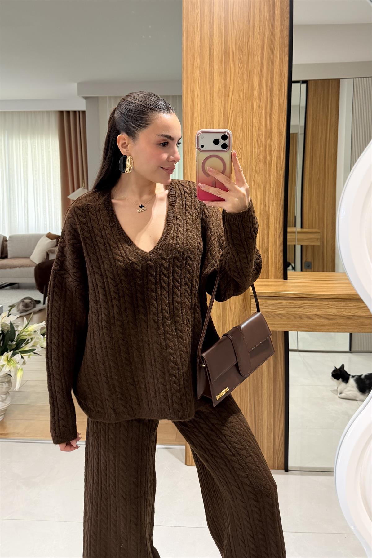 Specter Kahve Saç Örgü İkili Takım