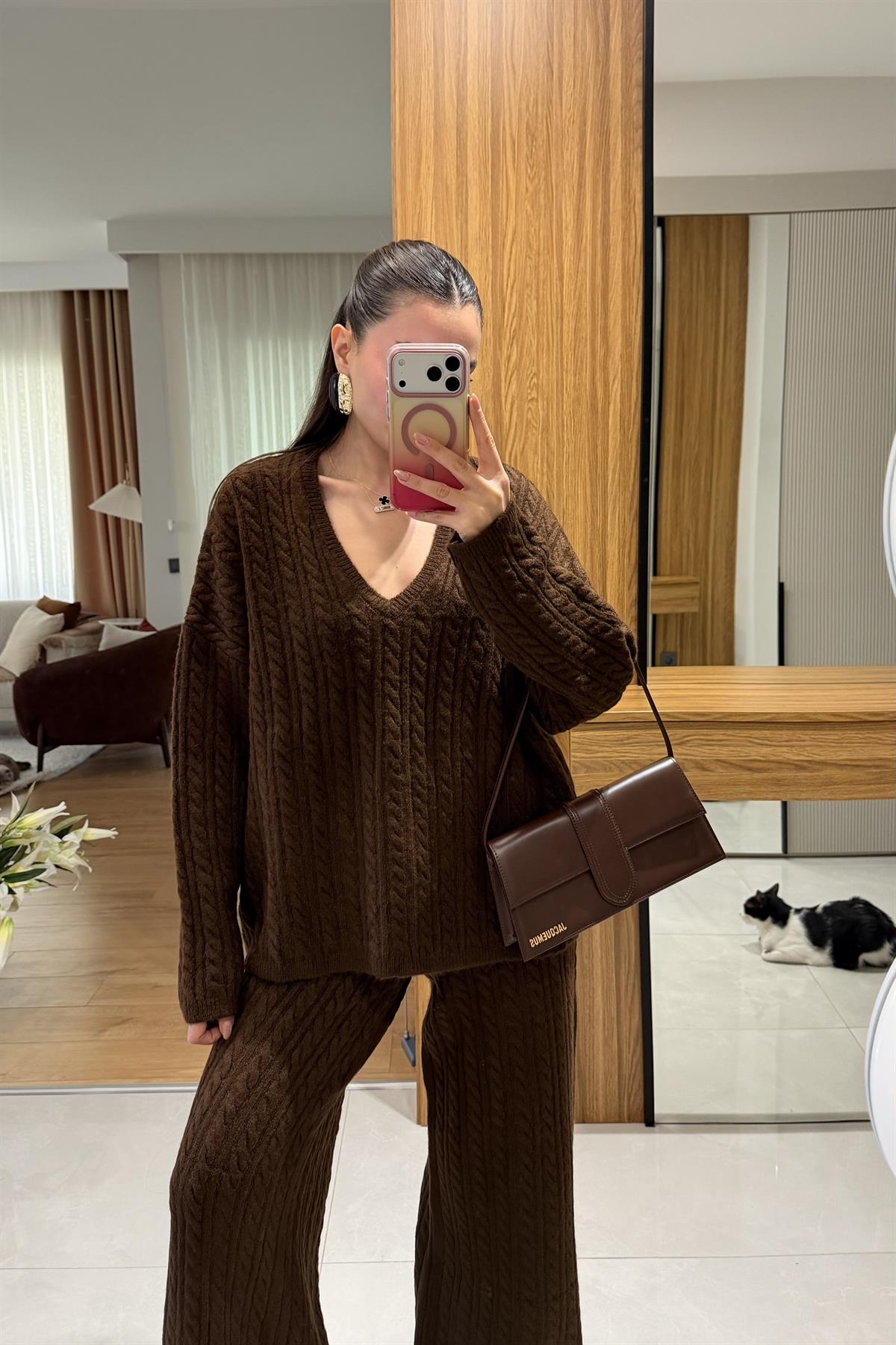 Specter Kahve Saç Örgü İkili Takım