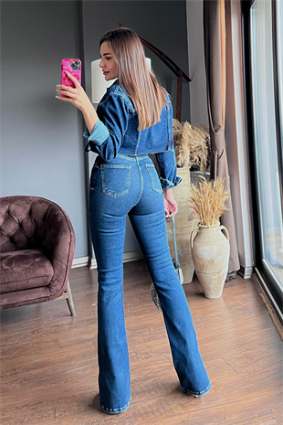 Squala midblue yırtmaçlı ispanyol jean