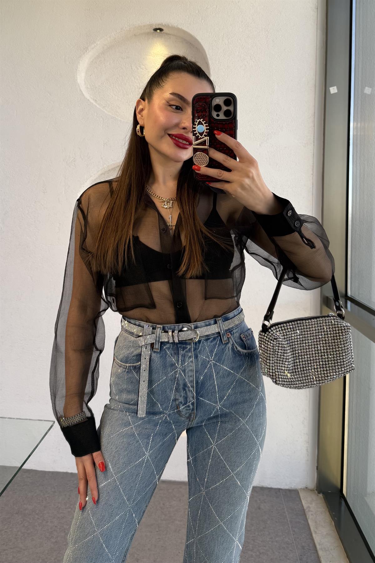 Stana Çapraz Taşlı Kesikli Jean