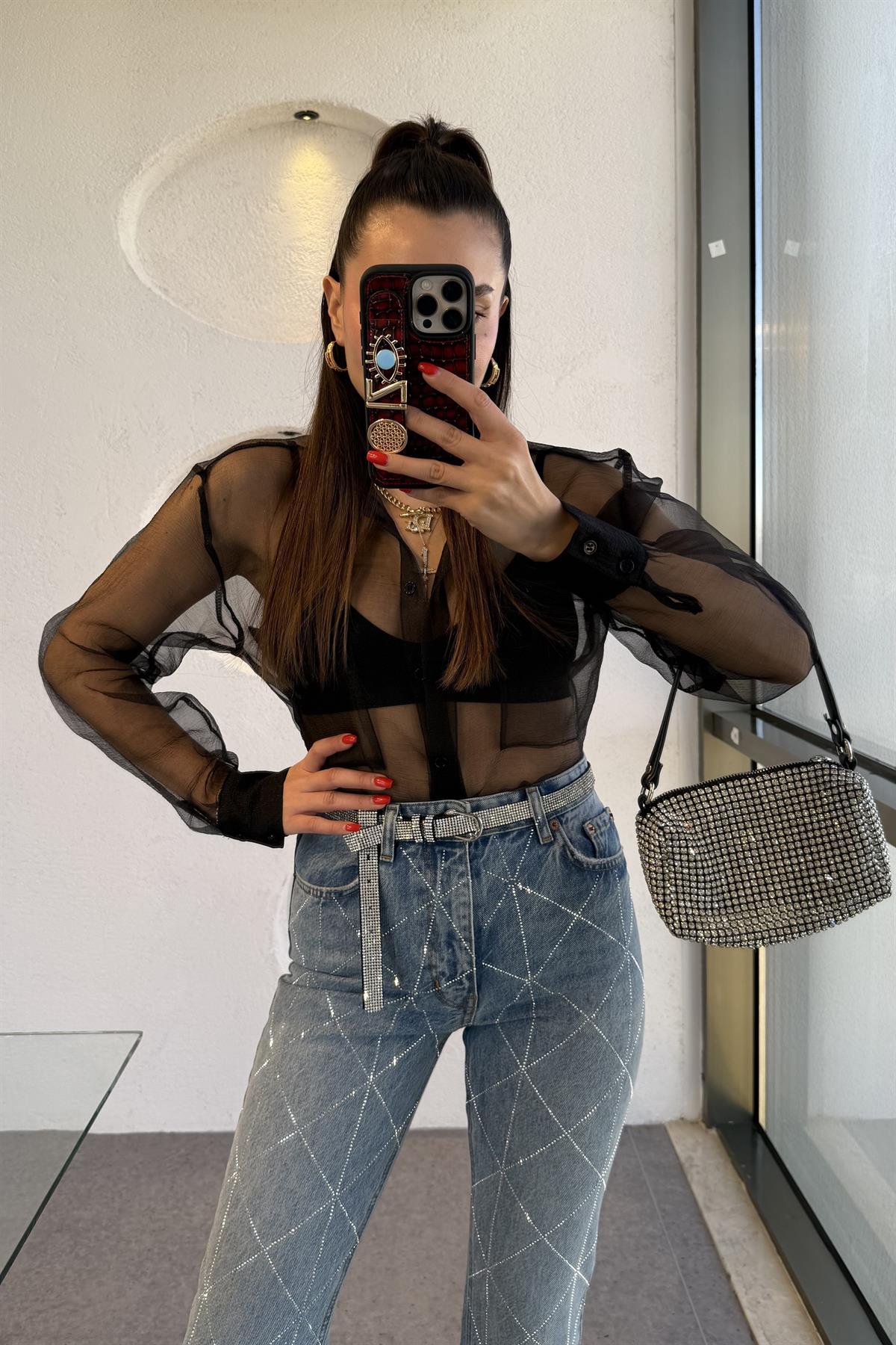 Stana Çapraz Taşlı Kesikli Jean