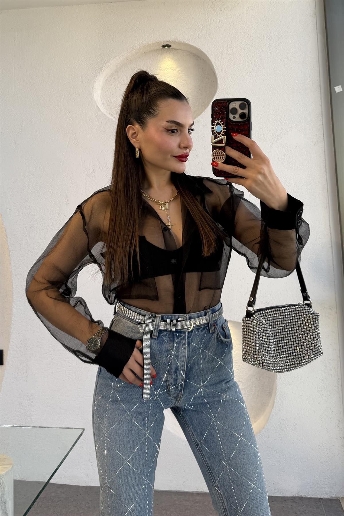 Stana Çapraz Taşlı Kesikli Jean