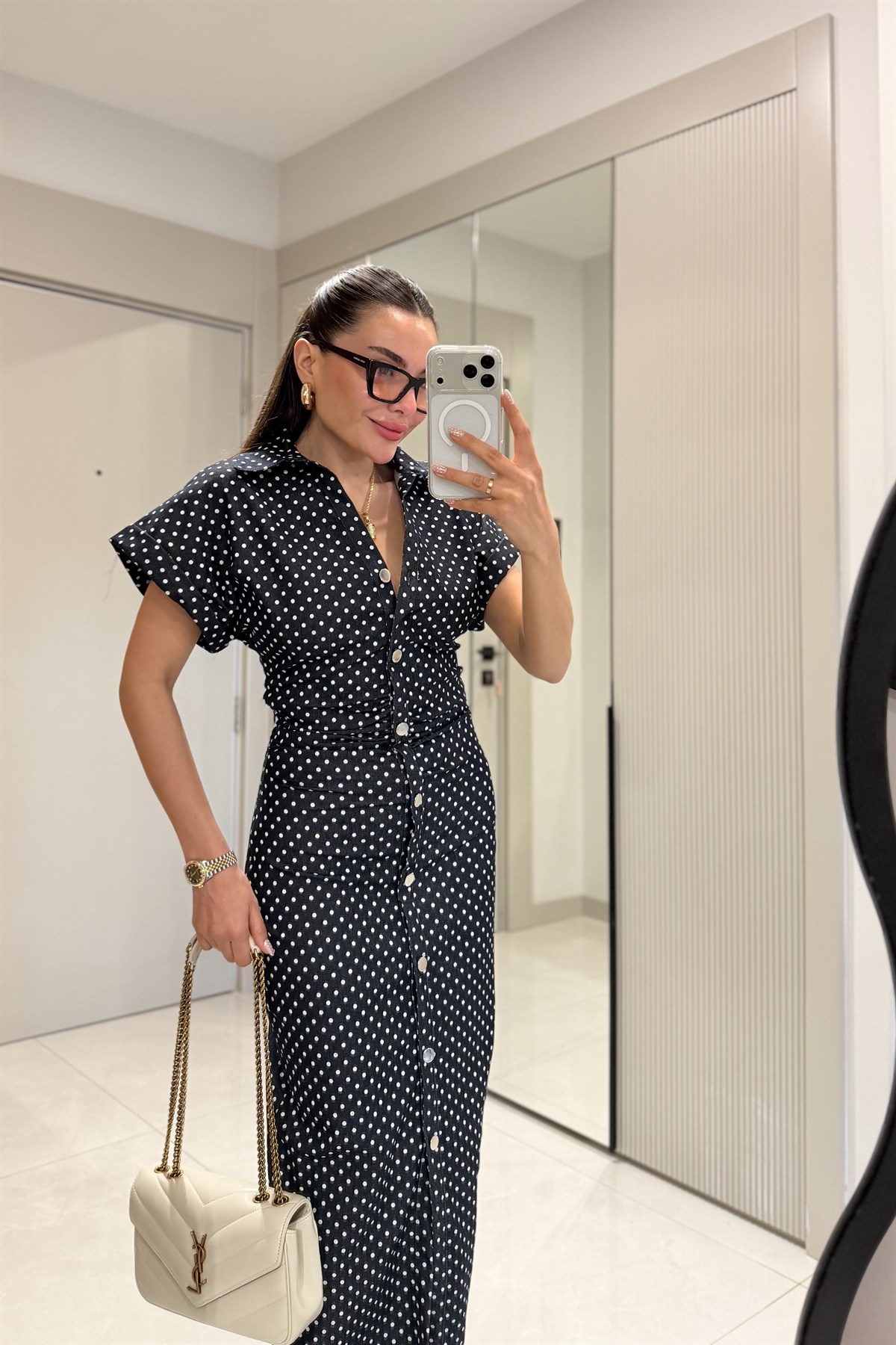 Stanka Puantiyeli Denim Elbise