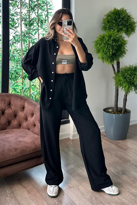 Star gömlek palazzo takım - Siyah